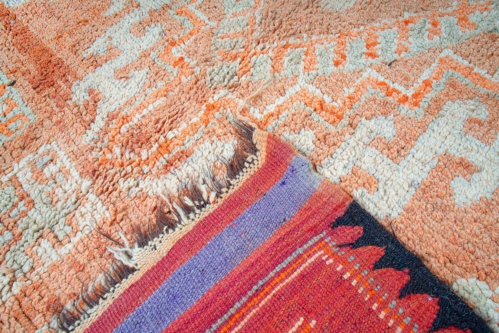 Moroccan Vintage Boujaad rug 1960's, Boemian Style Tribal Pattern Rug, In Stock For Sale