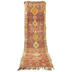 Vintage Boujad Berber Rug Middle Atlas Mountains Runner brown green