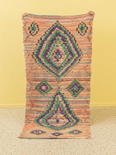 Vintage Boujad Berber Rug Moroccan Middle Atlas Mountains Orange Green Purple
