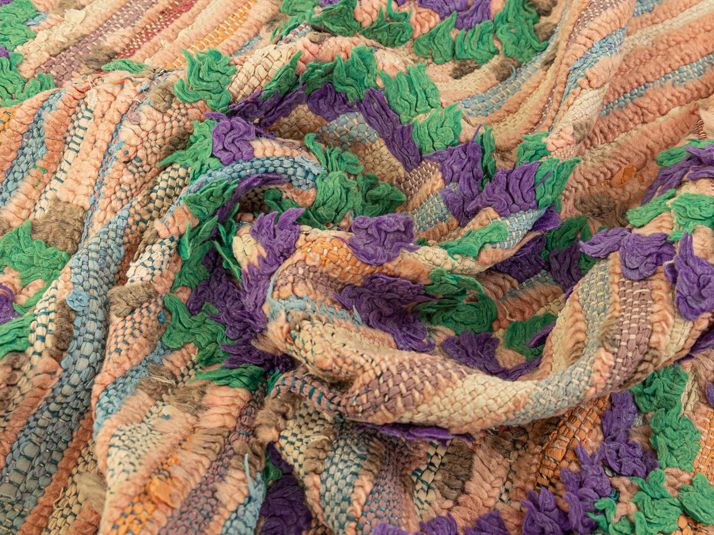 Wool Vintage Boujad Berber Rug Moroccan Middle Atlas Mountains Orange Green Purple For Sale