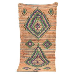 Tapis berbère marocain vintage Boujad du Moyen Atlas des montagnes orange, vert et violet