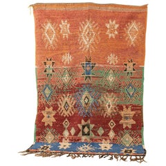 Vintage Boujad Moroccan Berber Rug Middle Atlas Mountains indigo blue apricot