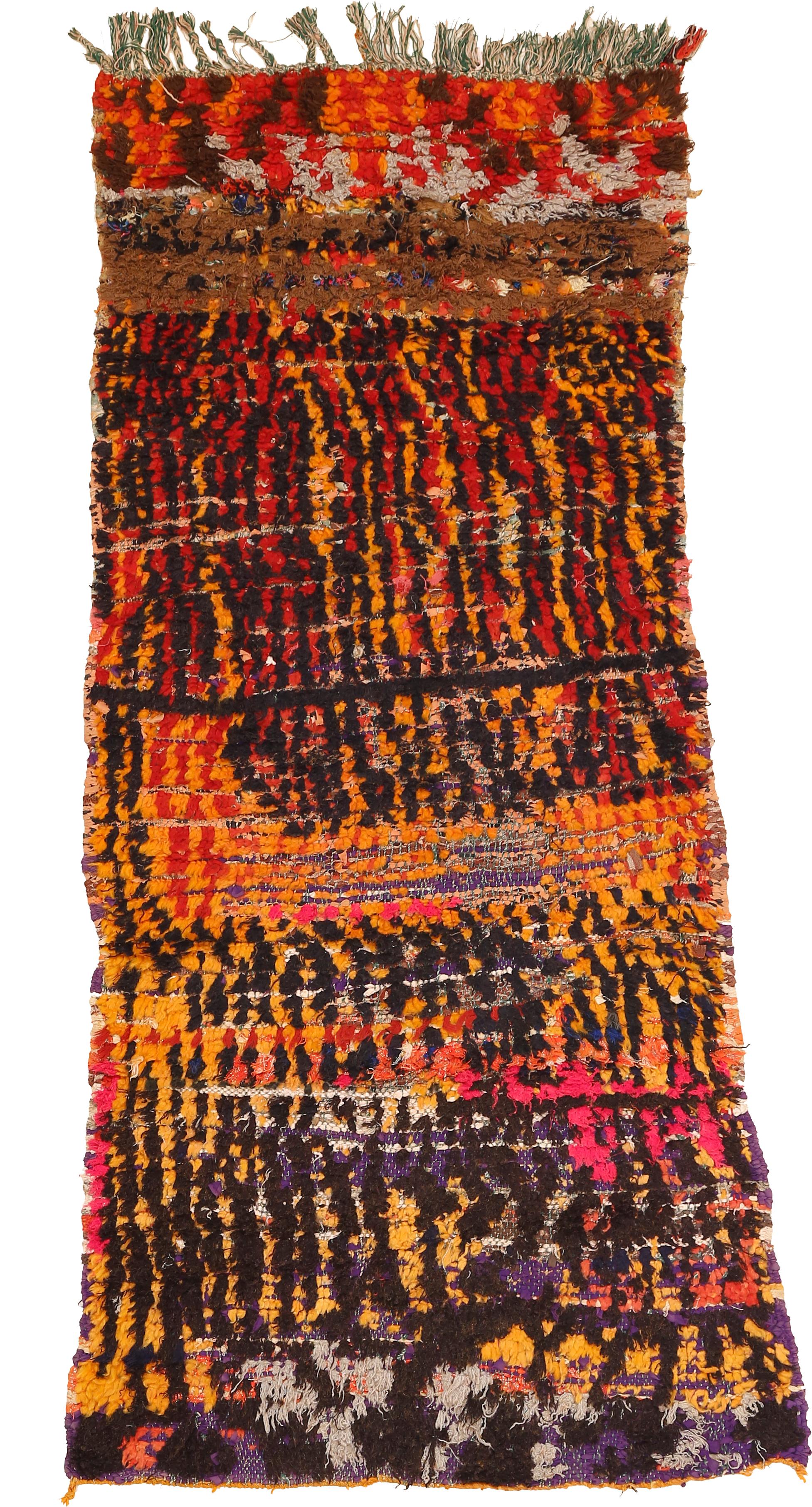 Tribal Vintage Boujad Moroccan Berber Rug with Dripping Colour For Sale