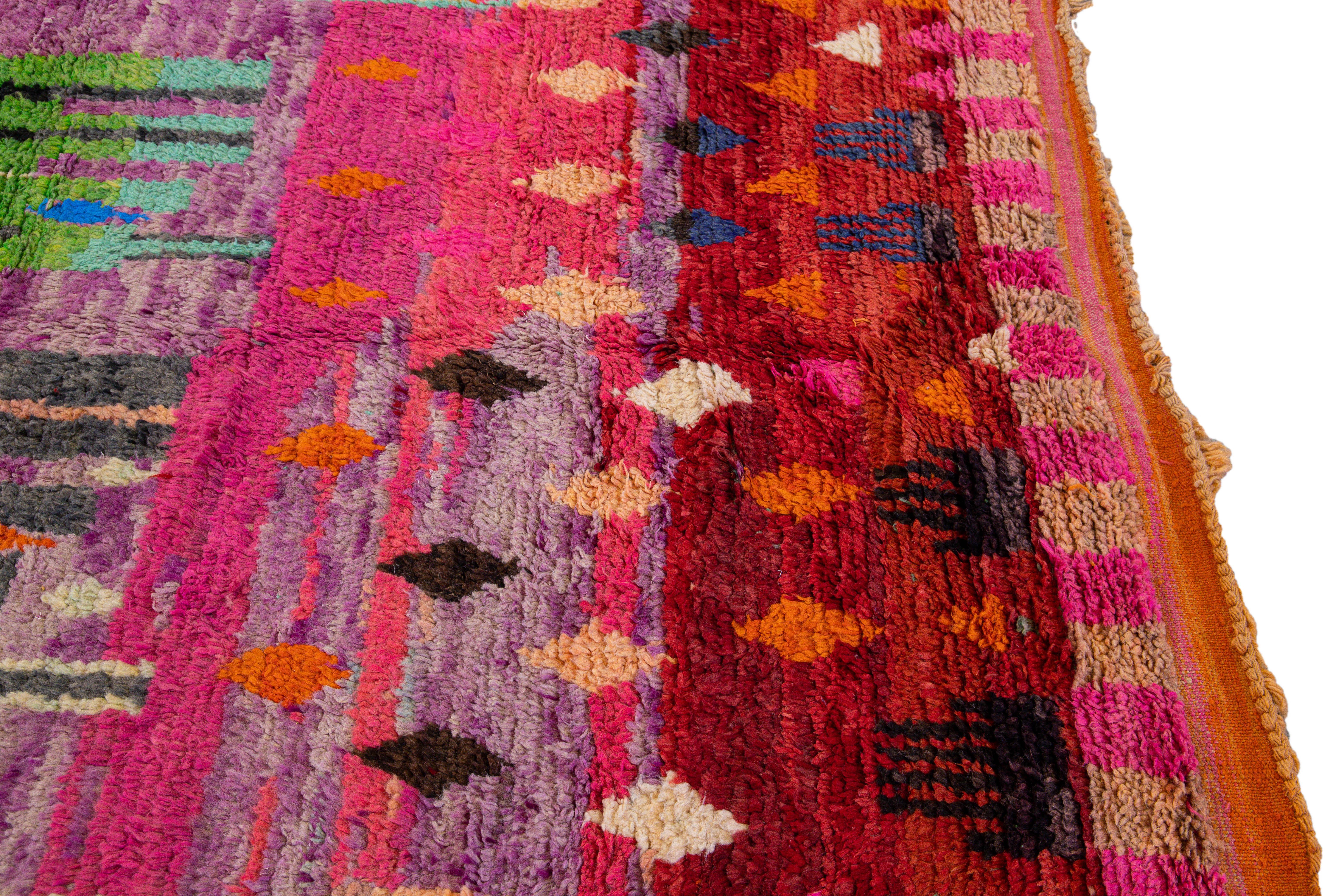 Vintage Boujad Moroccan Handmade Designed Berber Purple Wool Rug For Sale 4