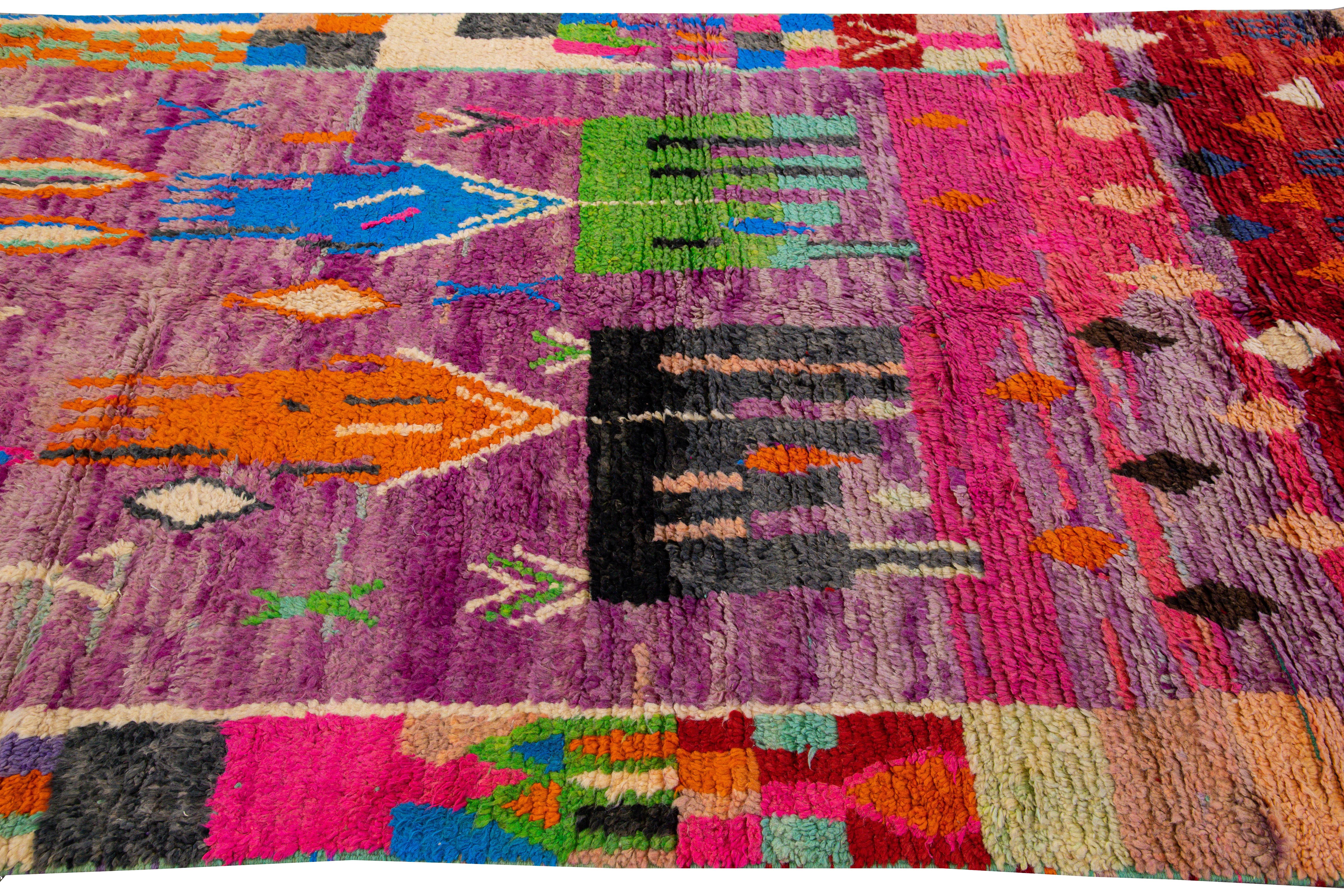 20th Century Vintage Boujad Moroccan Handmade Designed Berber Purple Wool Rug For Sale