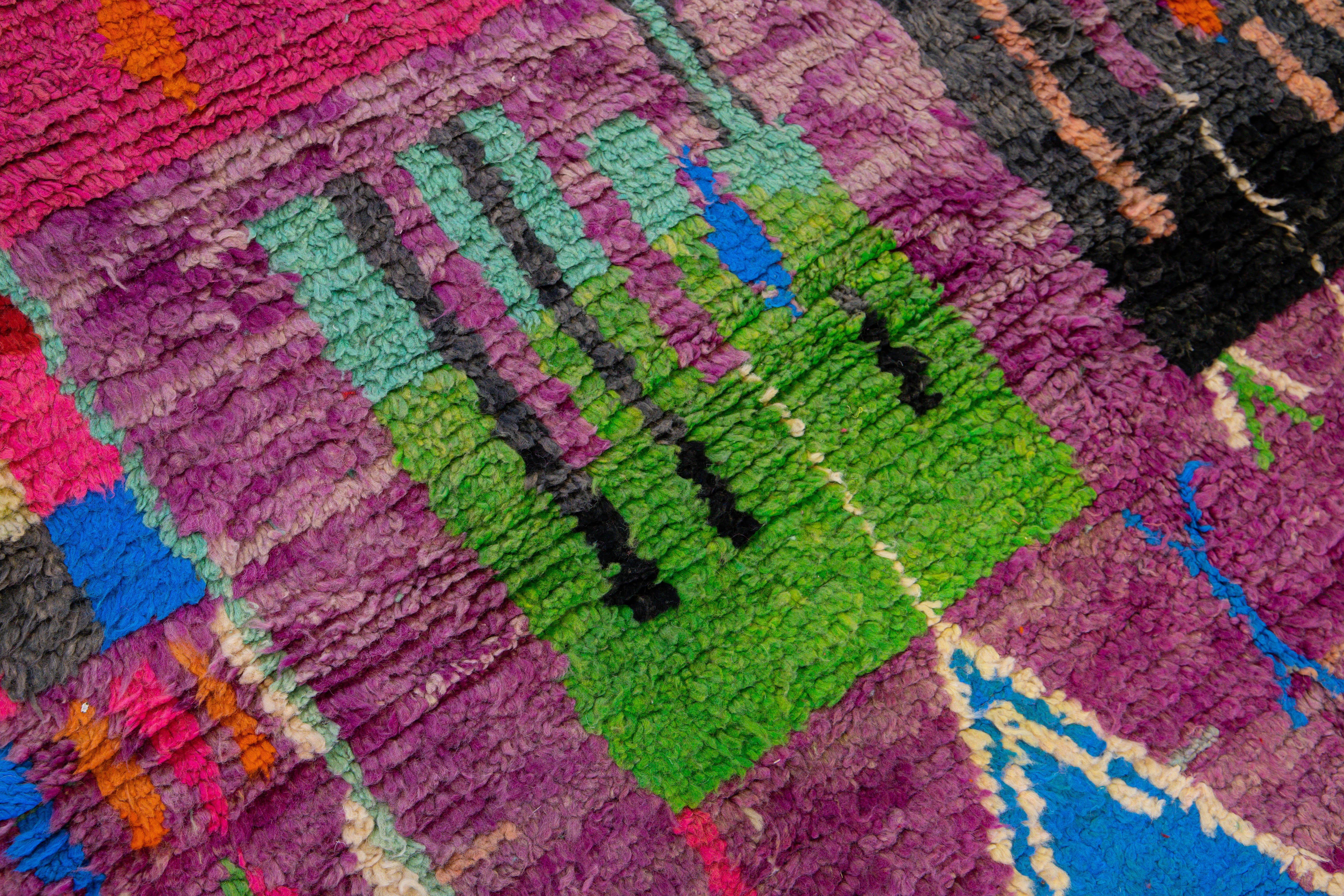 Vintage Boujad Moroccan Handmade Designed Berber Purple Wool Rug For Sale 3