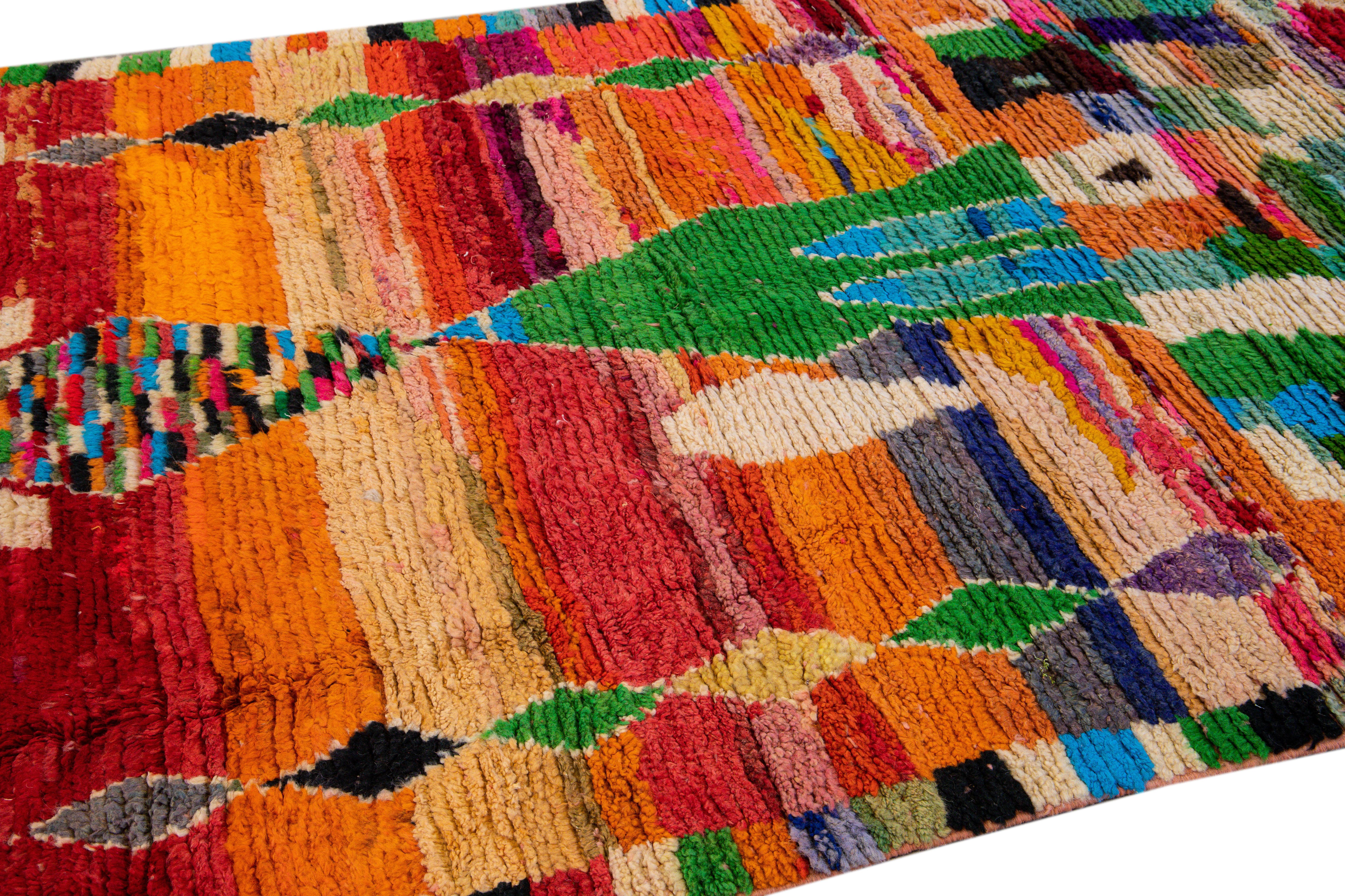 Hand-Knotted Vintage Boujad Moroccan Handmade Multicolor Berber Wool Rug For Sale