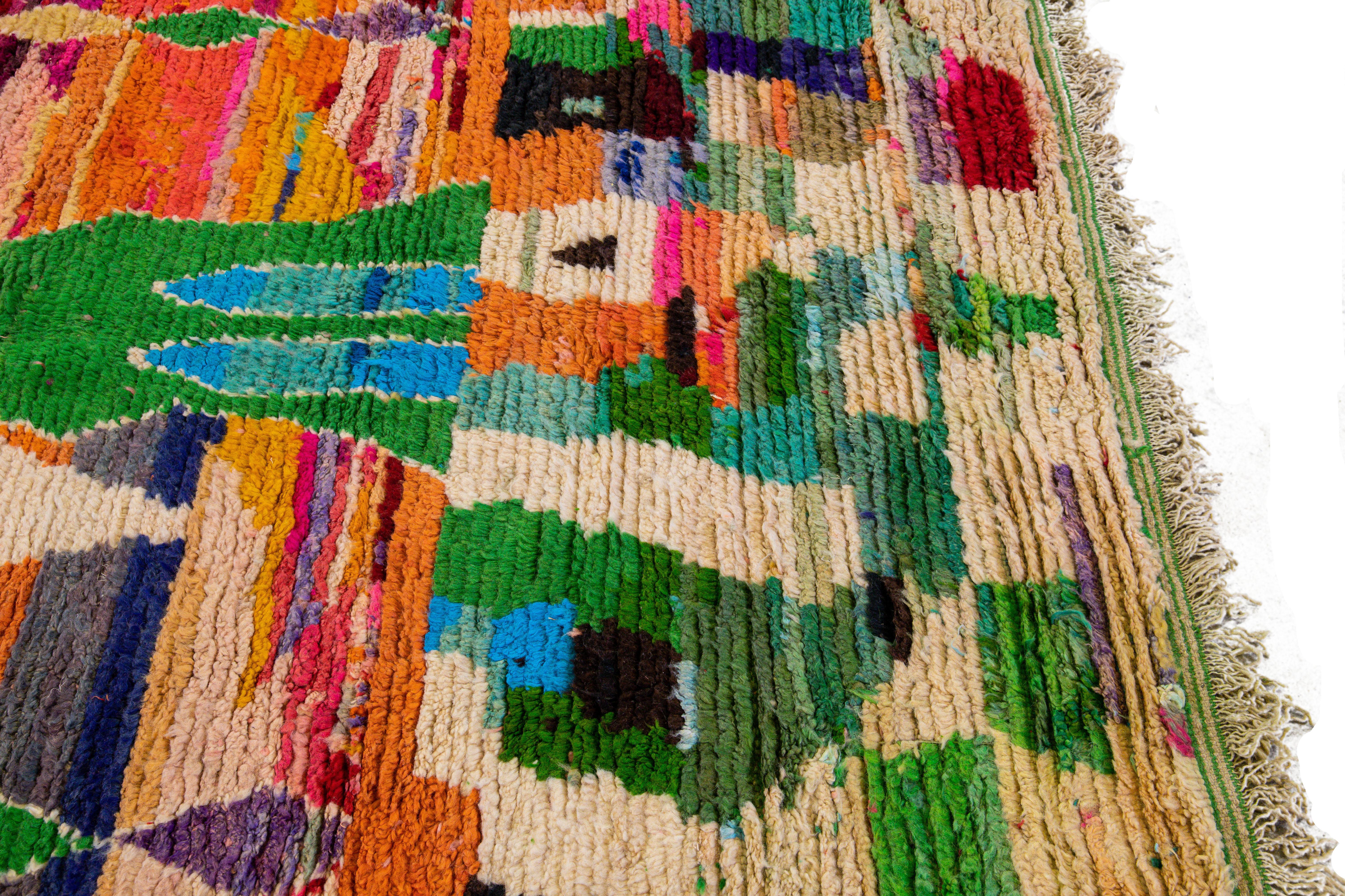 20th Century Vintage Boujad Moroccan Handmade Multicolor Berber Wool Rug For Sale