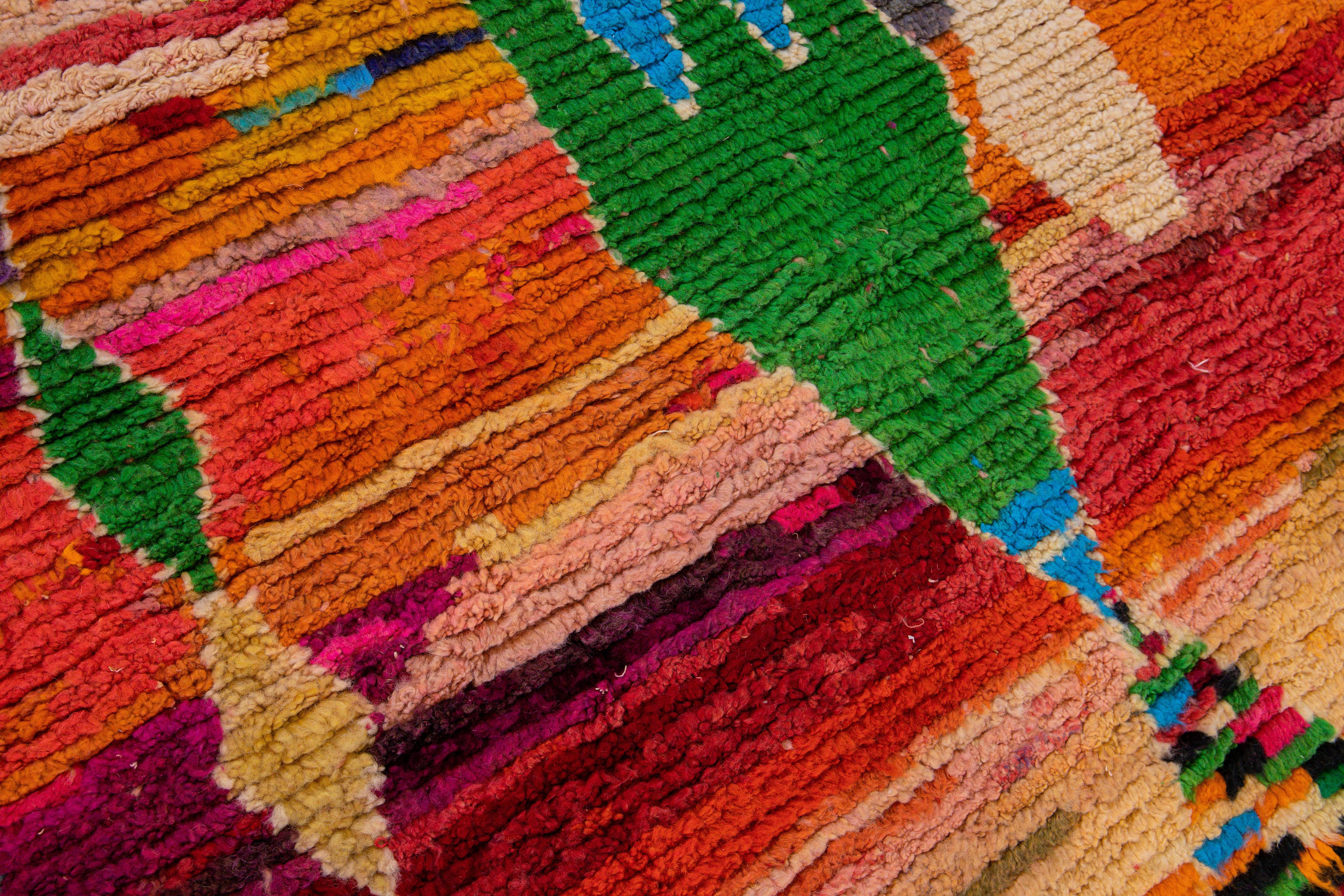Vintage Boujad Moroccan Handmade Multicolor Berber Wool Rug For Sale 1