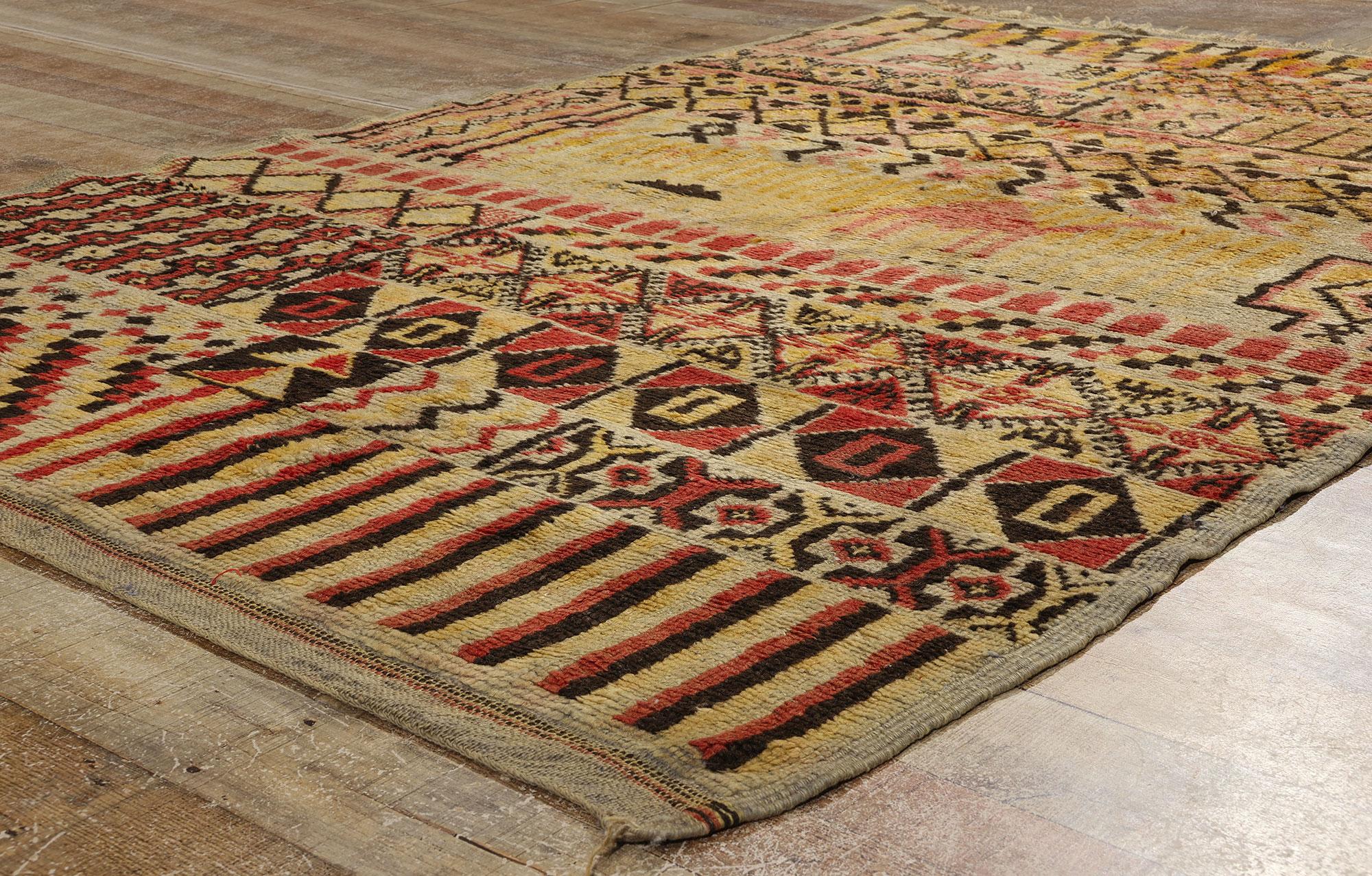Wool Vintage Boujad Moroccan Pictorial Rug with Rustic Earth-Tone Colors For Sale