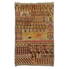 Vintage Boujad Moroccan Pictorial Rug with Rustic Earth-Tone Colors