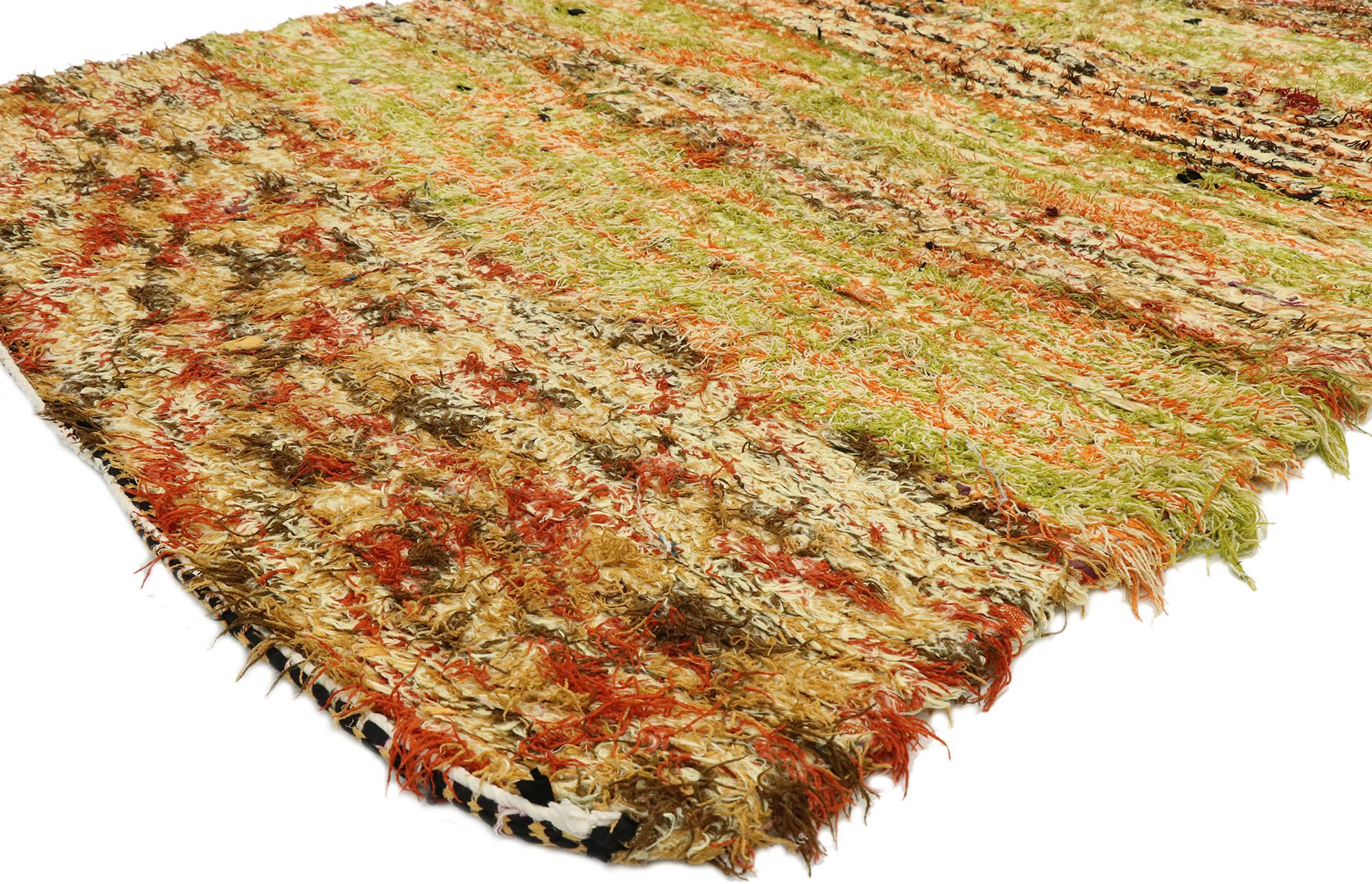 Hand-Knotted Vintage Boujad Moroccan Rag Rug, Bohemian Chic Meets Tribal Enchantment For Sale