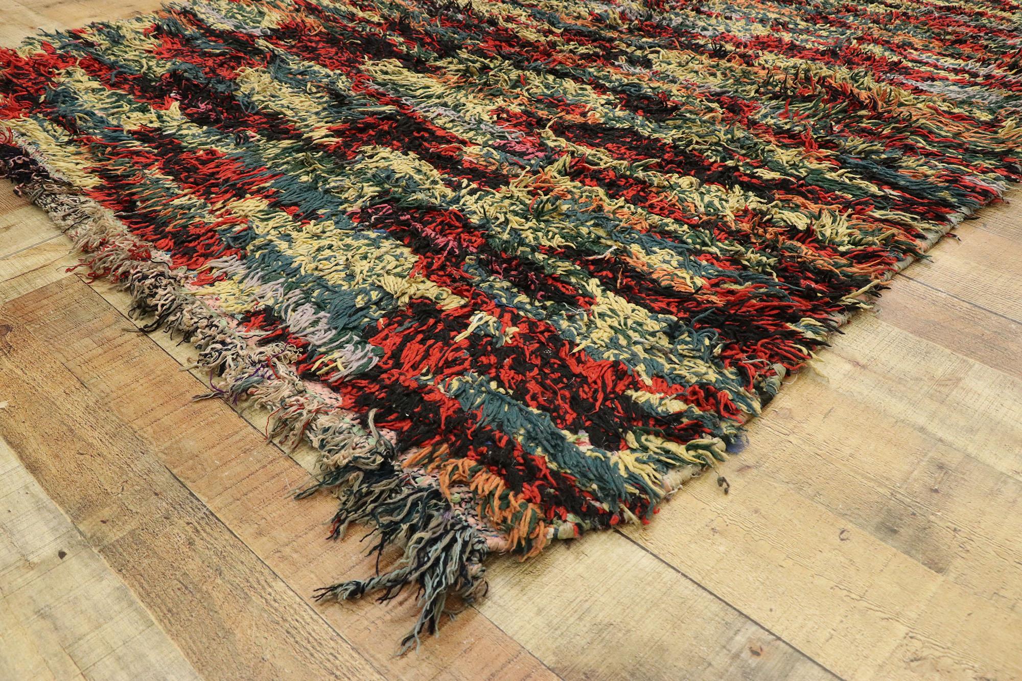 Vintage Boujad Moroccan Rag Rug, Bohemian Chic Meets Tribal Enchantment In Good Condition For Sale In Dallas, TX