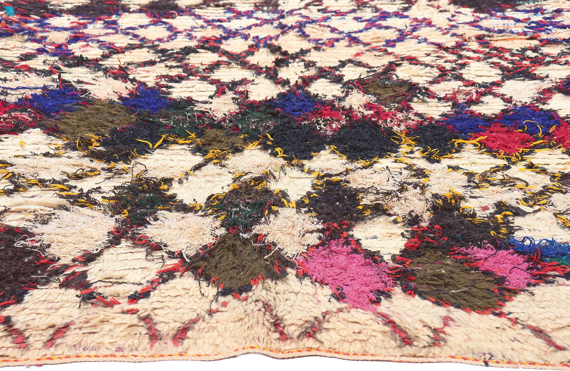 Vintage Boujad Moroccan Rag Rug, Bohemian Chic Meets Tribal Enchantment In Good Condition For Sale In Dallas, TX