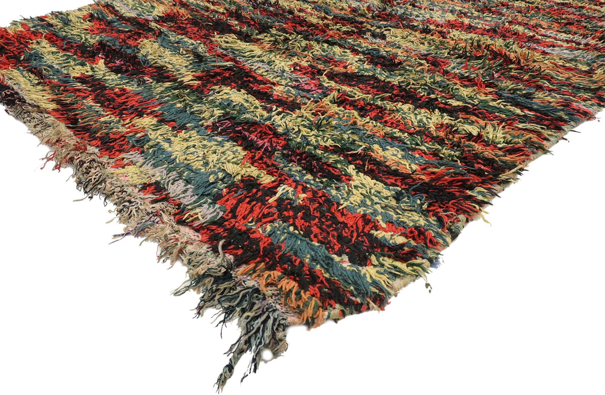 20th Century Vintage Boujad Moroccan Rag Rug, Bohemian Chic Meets Tribal Enchantment For Sale
