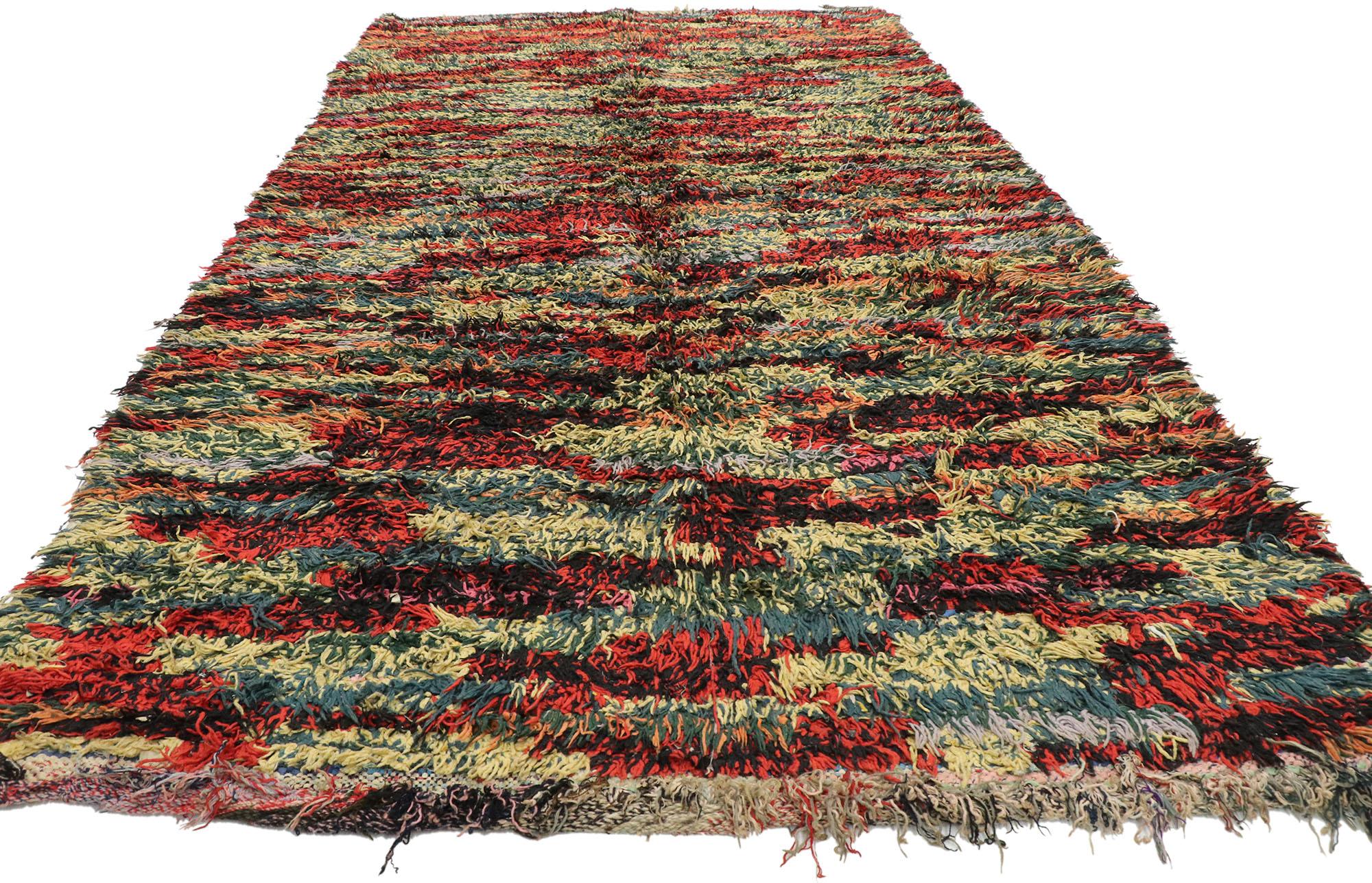 Vintage Boujad Moroccan Rag Rug, Bohemian Chic Meets Tribal Enchantment For Sale 1