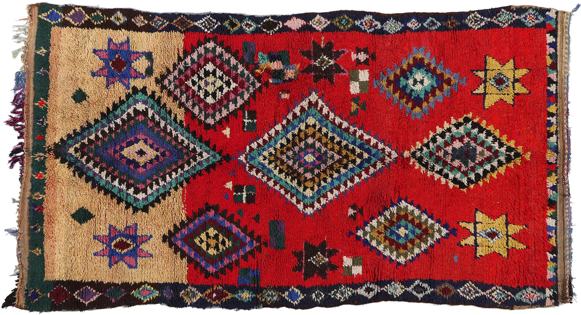 Vintage Boujad Moroccan Rug, Bohemian Chic Meets Tribal Allure For Sale 4