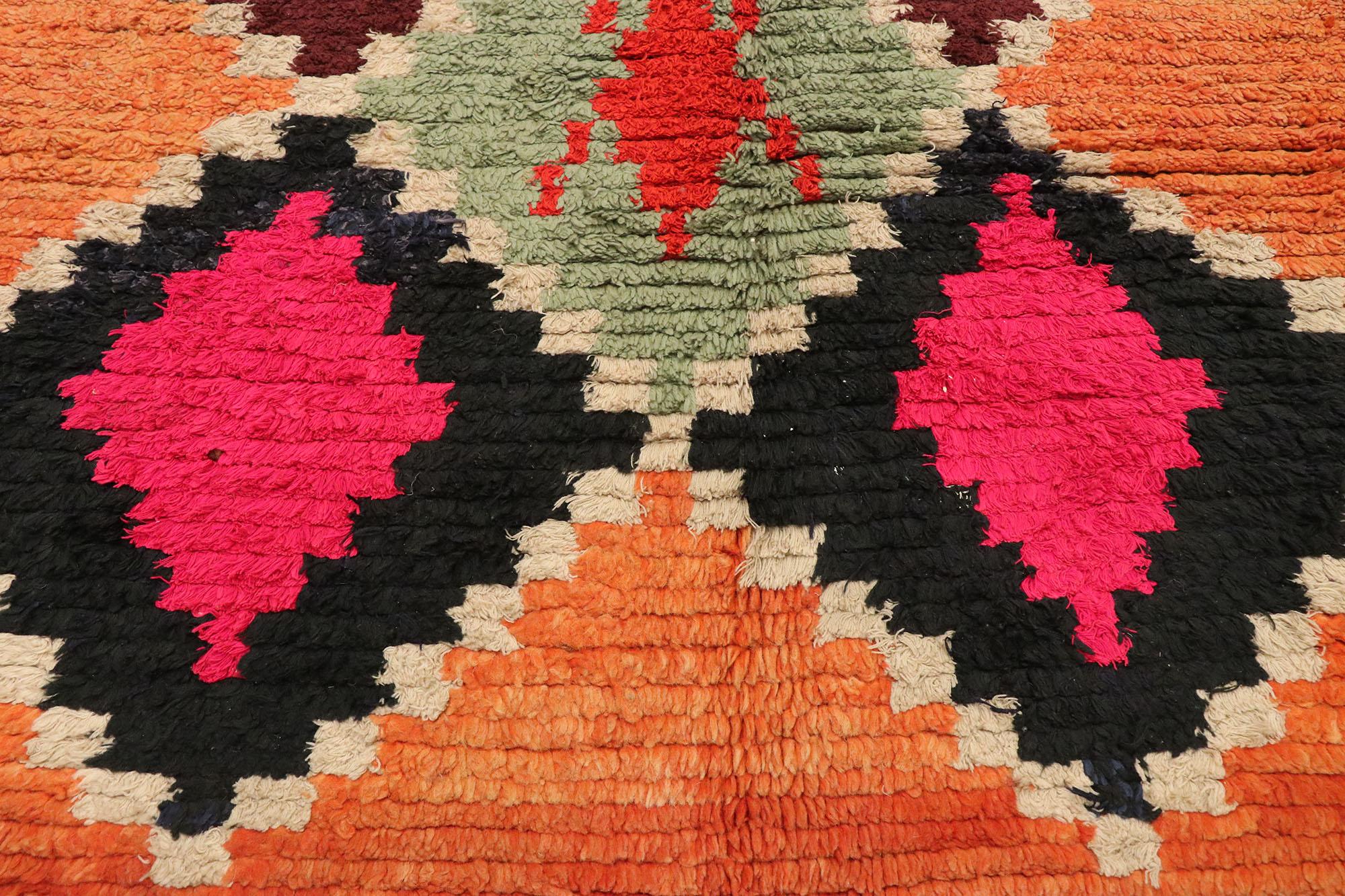 Wool Vintage Boujad Moroccan Rug, Bohemian Chic Meets Tribal Allure For Sale