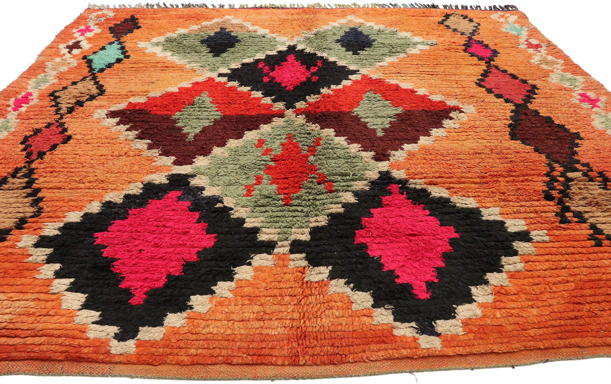 Vintage Boujad Moroccan Rug, Bohemian Chic Meets Tribal Allure For Sale 1