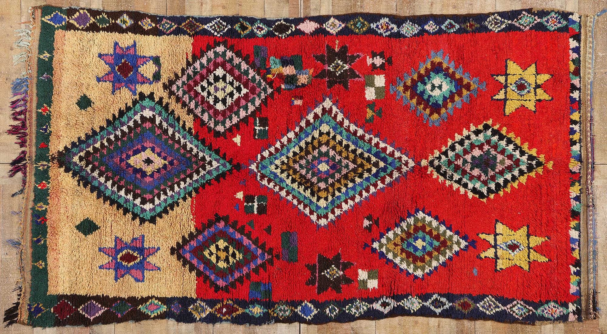 Vintage Boujad Moroccan Rug, Bohemian Chic Meets Tribal Allure For Sale 3