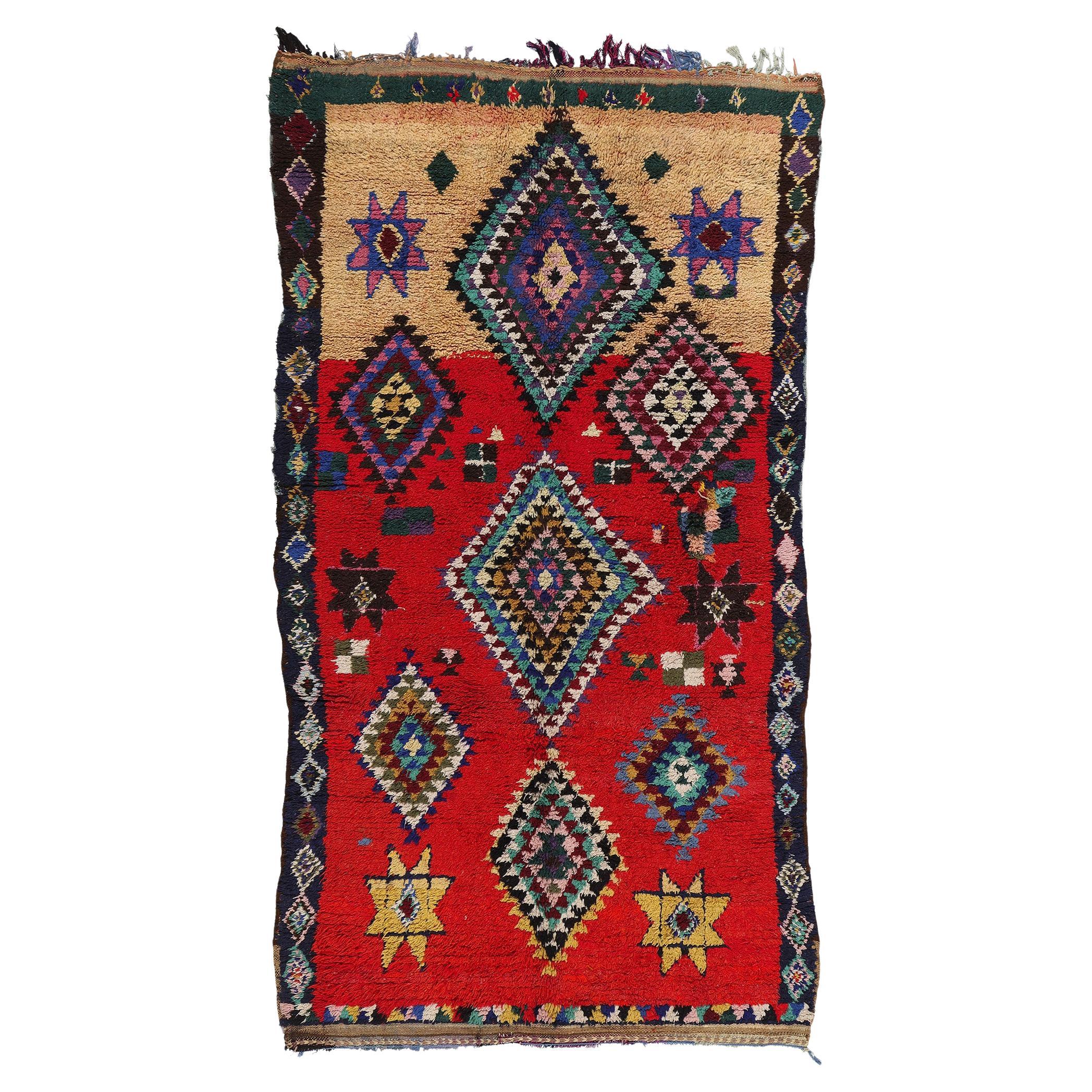 Vintage Boujad Moroccan Rug, Bohemian Chic Meets Tribal Allure For Sale