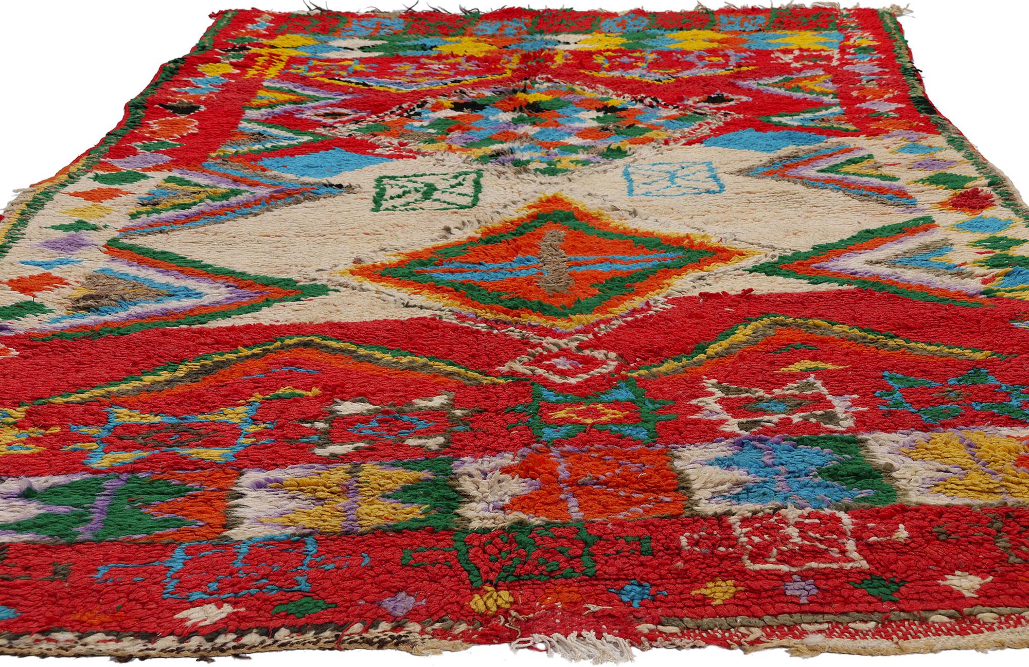 Hand-Knotted Vintage Boujad Moroccan Rug, Bohemian Chic Meets Tribal Enchantment For Sale