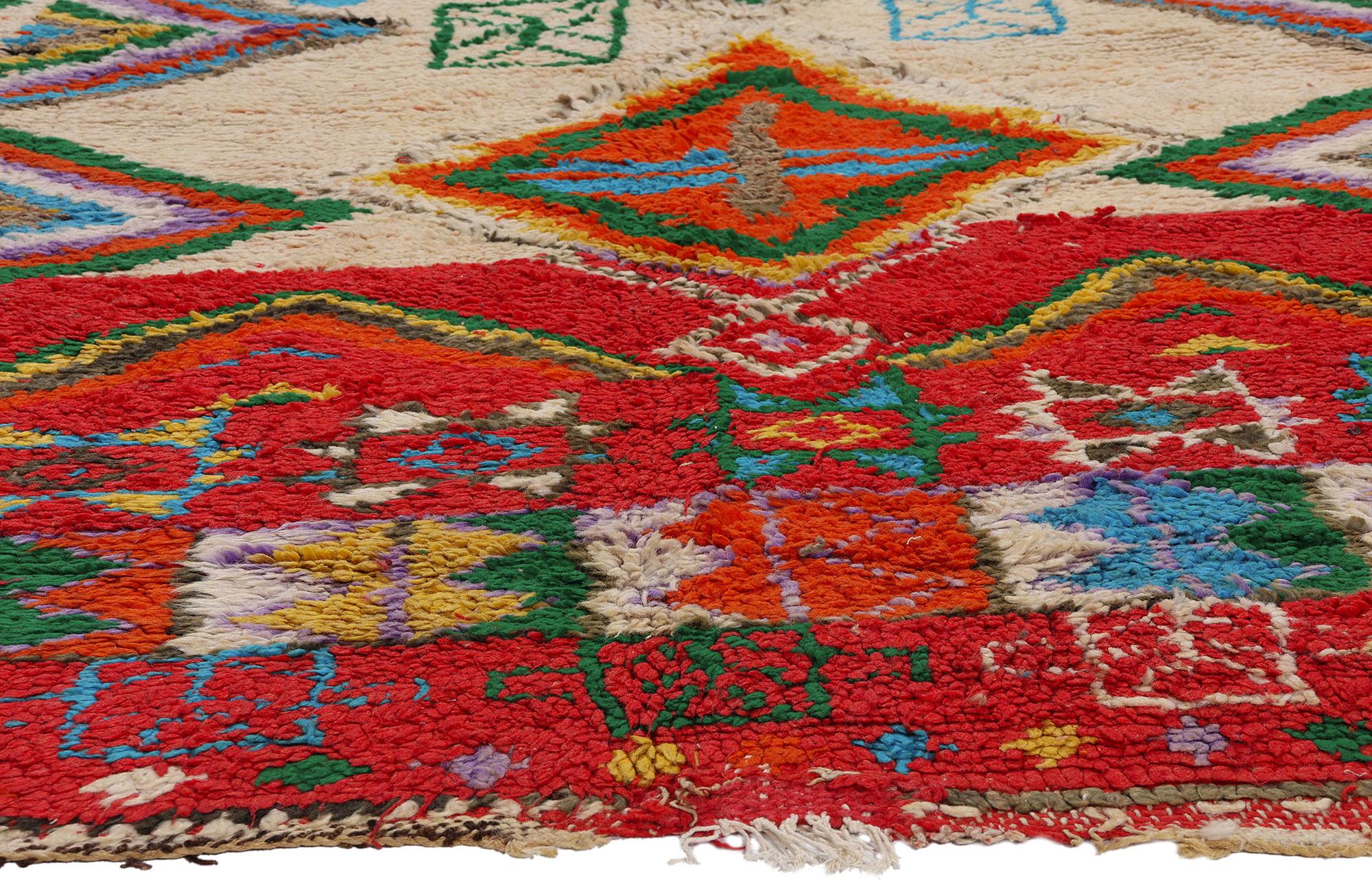 Vintage Boujad Moroccan Rug, Bohemian Chic Meets Tribal Enchantment In Good Condition For Sale In Dallas, TX