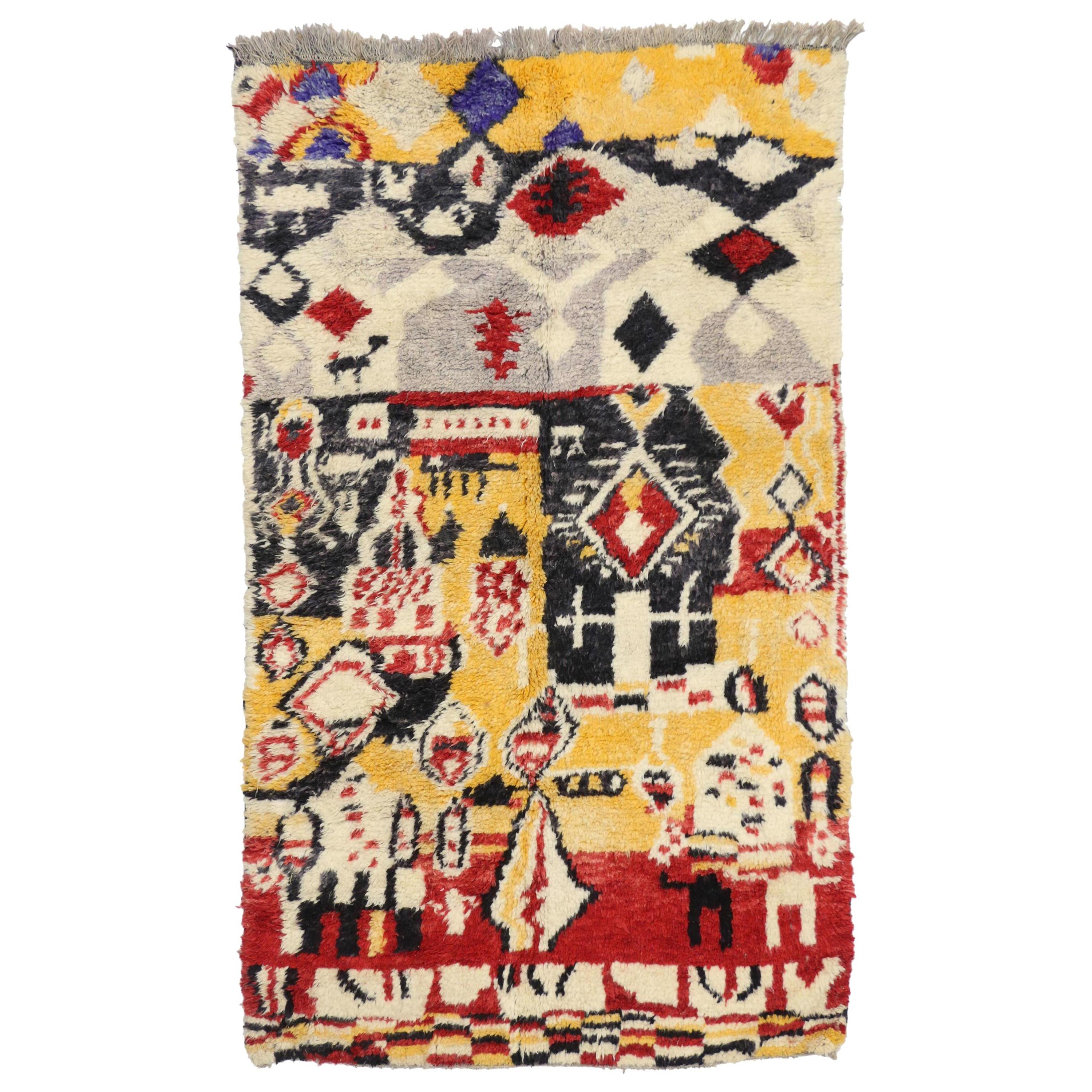Marokkanischer Boujad-Teppich im Vintage-Stil, Bohemian Chic Meets Stammeskunst-Enchantment