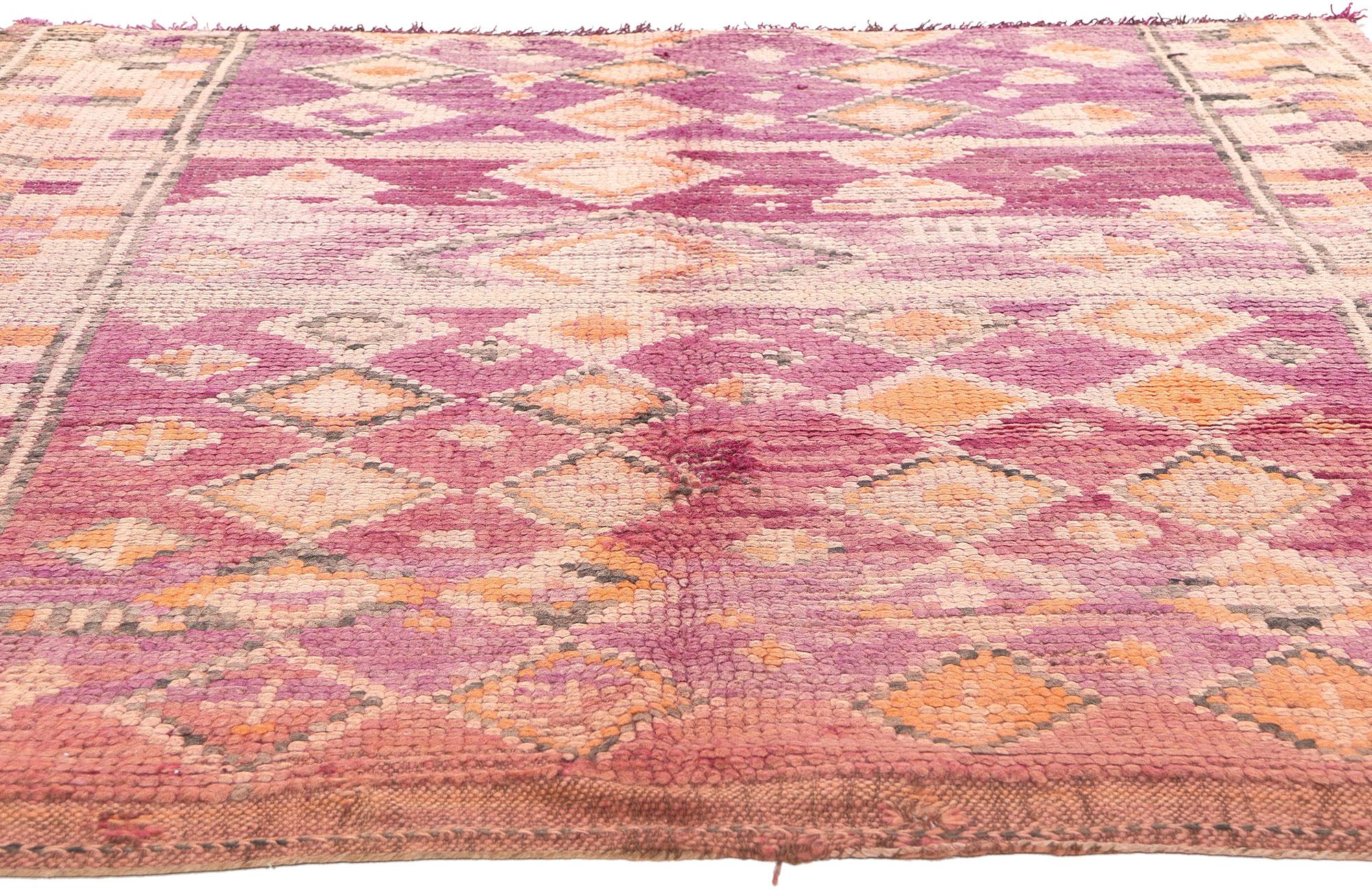 Hand-Knotted Vintage Boujad Moroccan Rug, Bohemian Rhapsody Meets Cozy Nomad For Sale