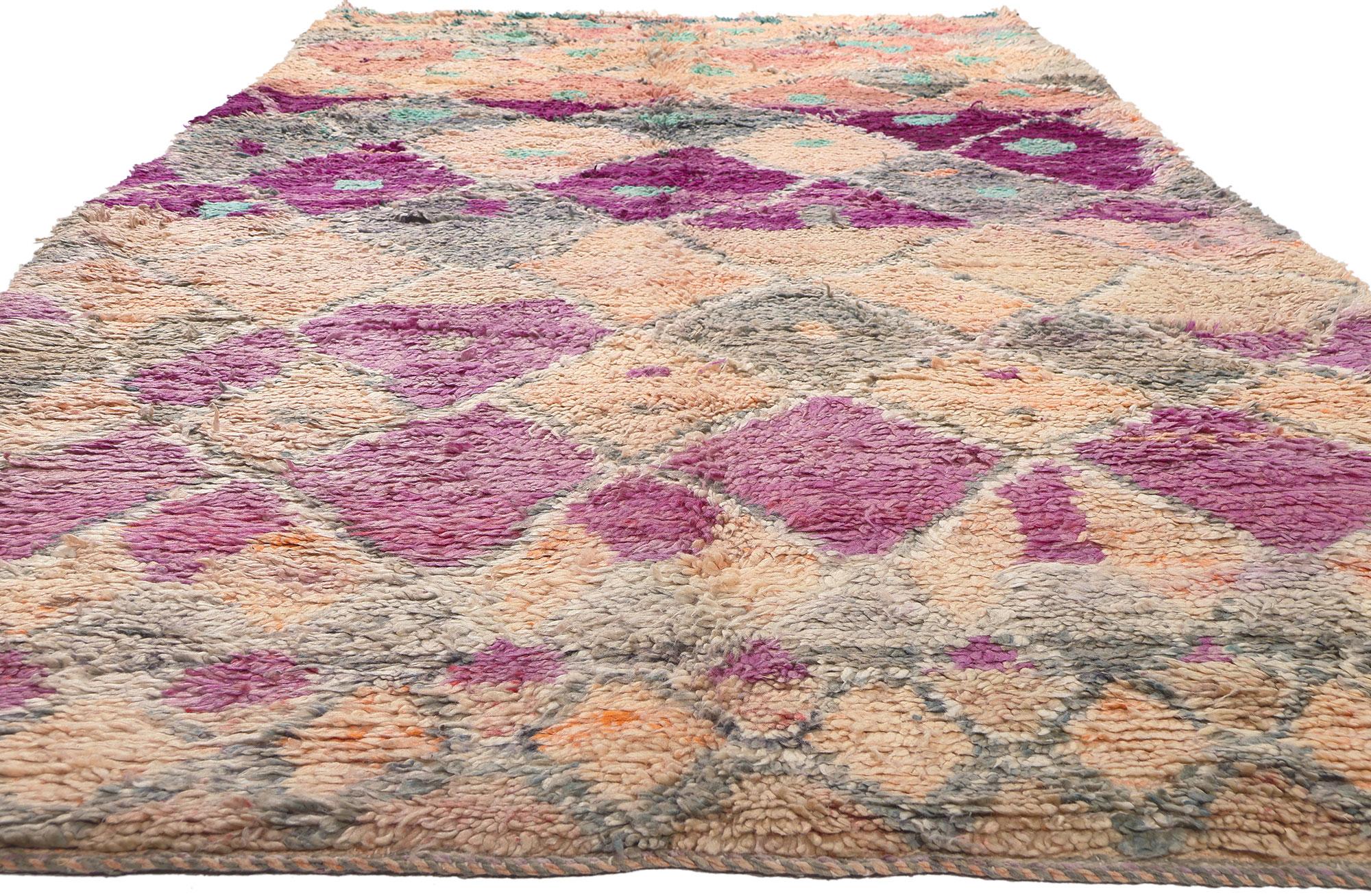 Hand-Knotted Vintage Boujad Moroccan Rug, Bohemian Allure Meets Tribal Enchantment For Sale