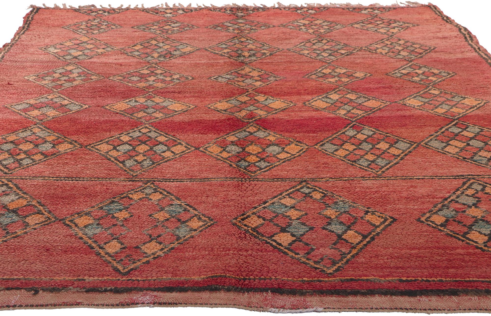Hand-Knotted Vintage Boujad Moroccan Rug, Boho Chic Meets Tribal Enchantment For Sale