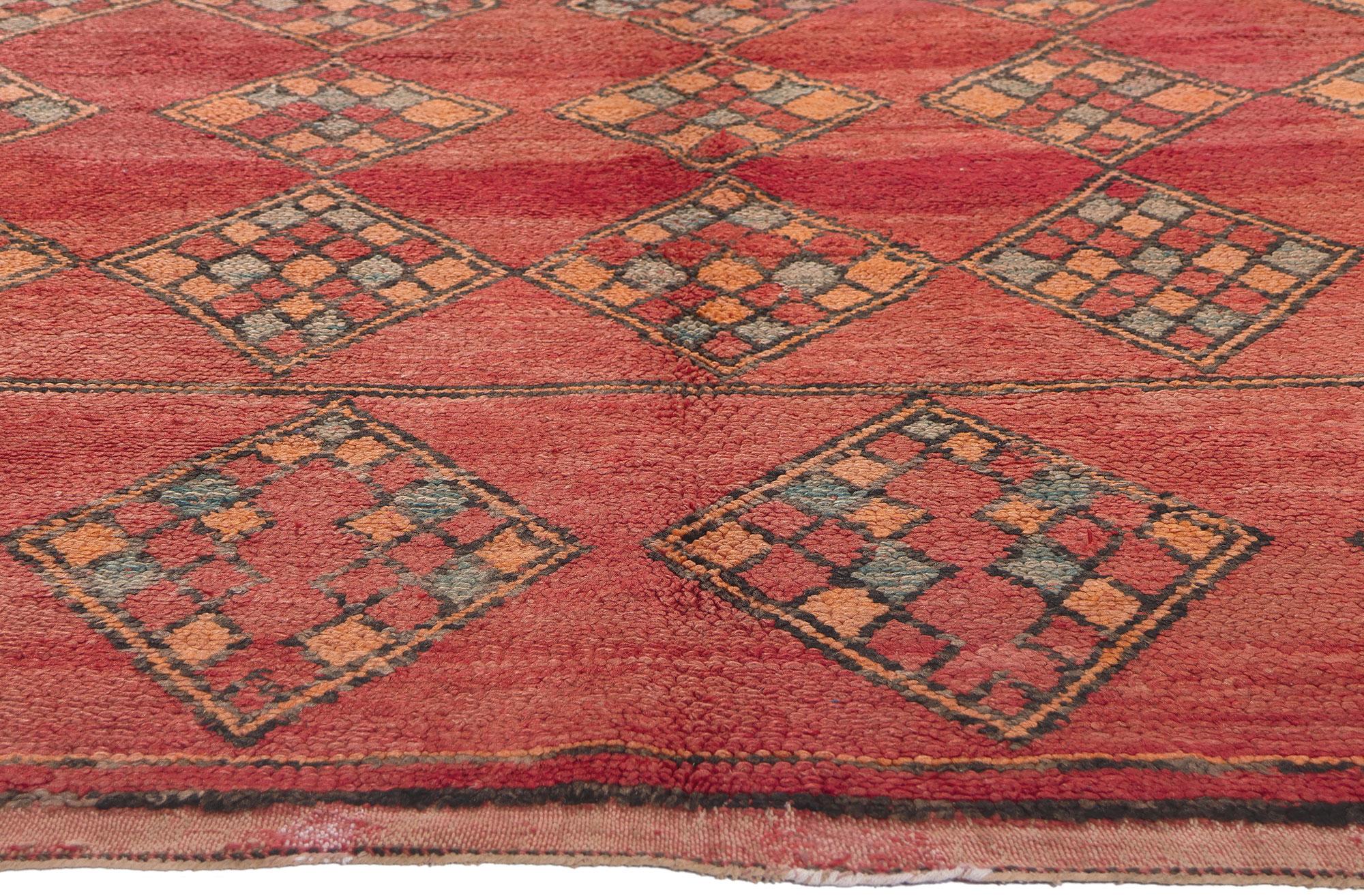 Vintage Boujad Moroccan Rug, Boho Chic Meets Tribal Enchantment In Good Condition For Sale In Dallas, TX