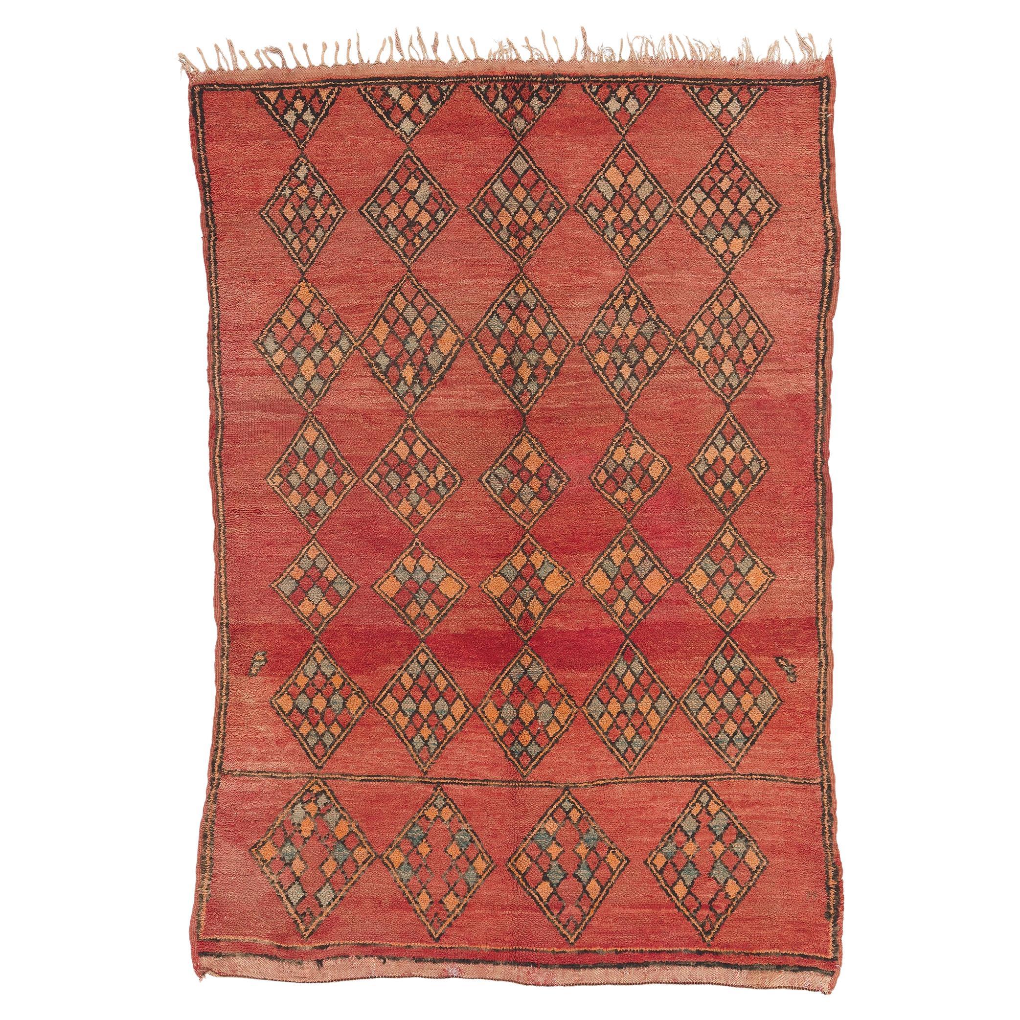 Vintage Boujad Moroccan Rug, Boho Chic Meets Tribal Enchantment For Sale