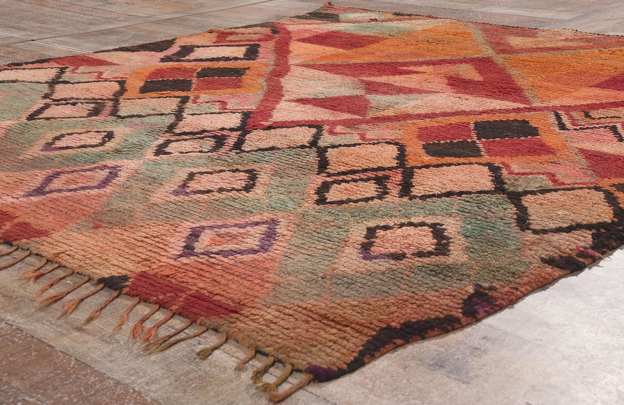 Wool Vintage Boujad Moroccan Rug, Boho Meets Global Chic For Sale