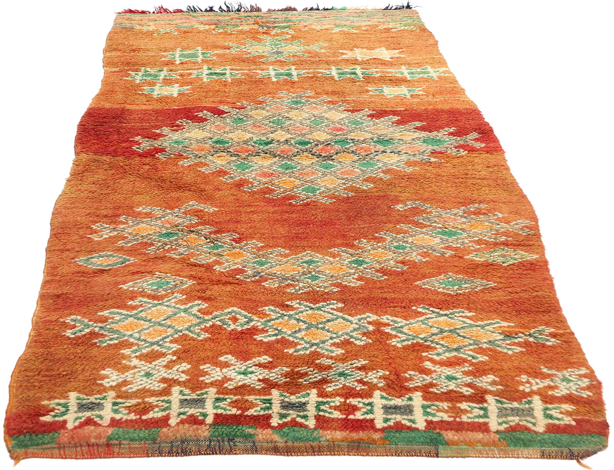 Tribal Vintage Boujad Moroccan Rug, Cozy Nomad Meets Southwest Bohemian For Sale