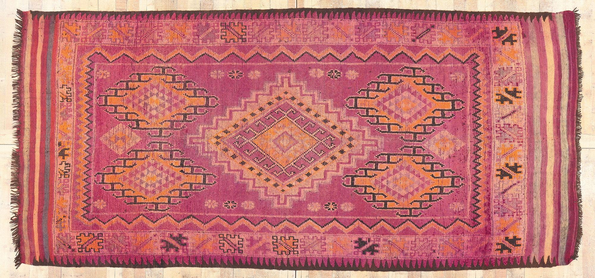 Vintage Boujad Moroccan Rug, Cozy Nomadic Charm Meets Bohemian Rhapsody For Sale 3