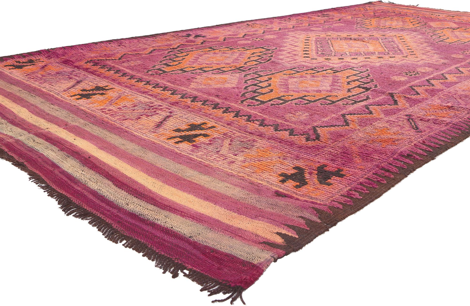 74781 Vintage Boujad Moroccan Rug, 06'00 x 13'00. 
Embark on a journey through the vibrant city of Boujad, renowned for its eccentric and artistic designs, as you step into the warmth of a cozy nomad enveloped in the delightful magenta hues of