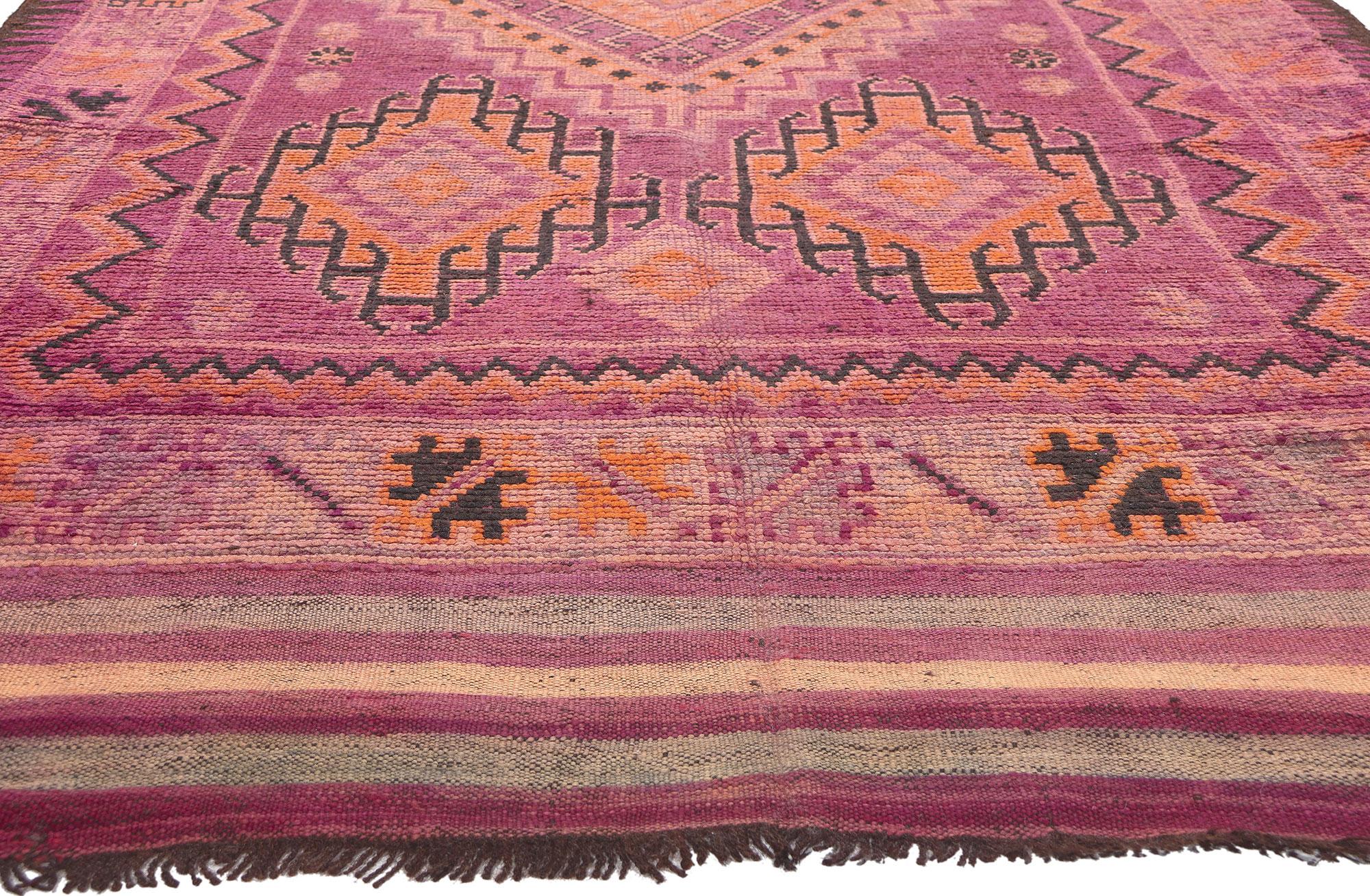 Hand-Knotted Vintage Boujad Moroccan Rug, Cozy Nomadic Charm Meets Bohemian Rhapsody For Sale
