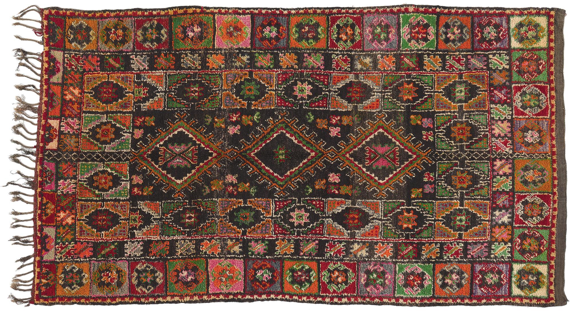 Vintage Boujad Moroccan Rug, Eclectic Jungalow Meets Colorful Boho For Sale 2