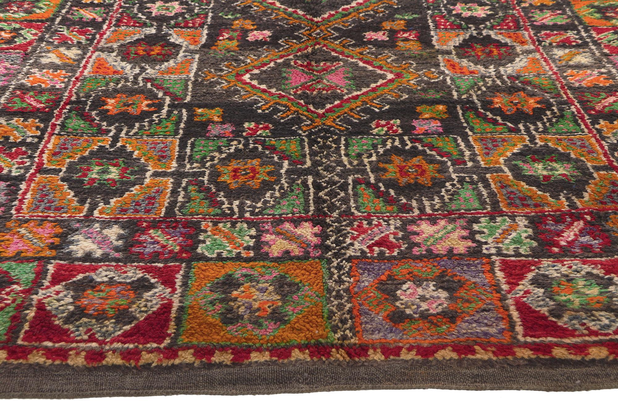 Tribal Vintage Boujad Moroccan Rug, Eclectic Jungalow Meets Colorful Boho For Sale