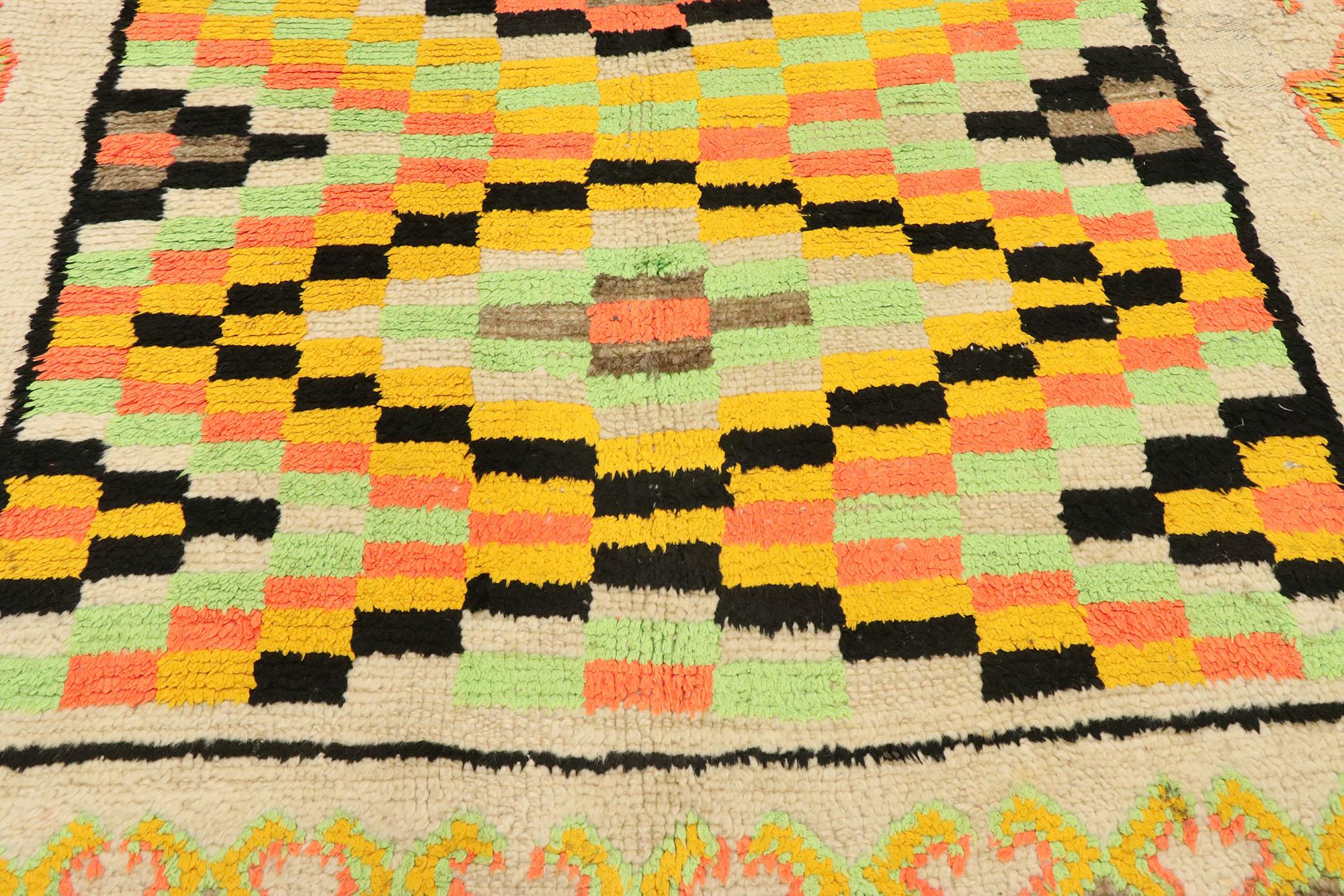Hand-Knotted Vintage Boujad Moroccan Rug, Midcentury Boho Meets Tribal Enchantment For Sale