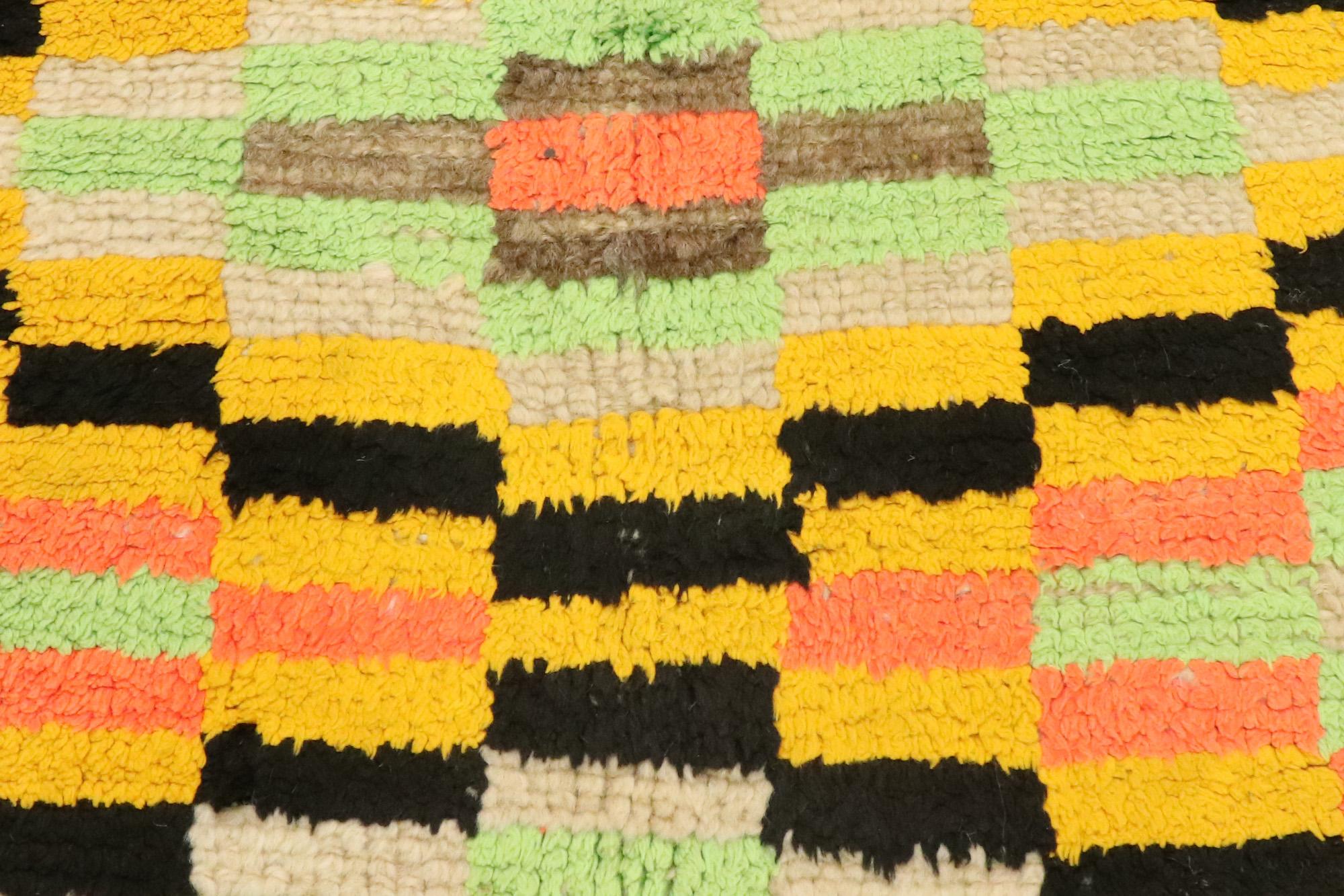 Vintage Boujad Moroccan Rug, Midcentury Boho Meets Tribal Enchantment In Good Condition For Sale In Dallas, TX