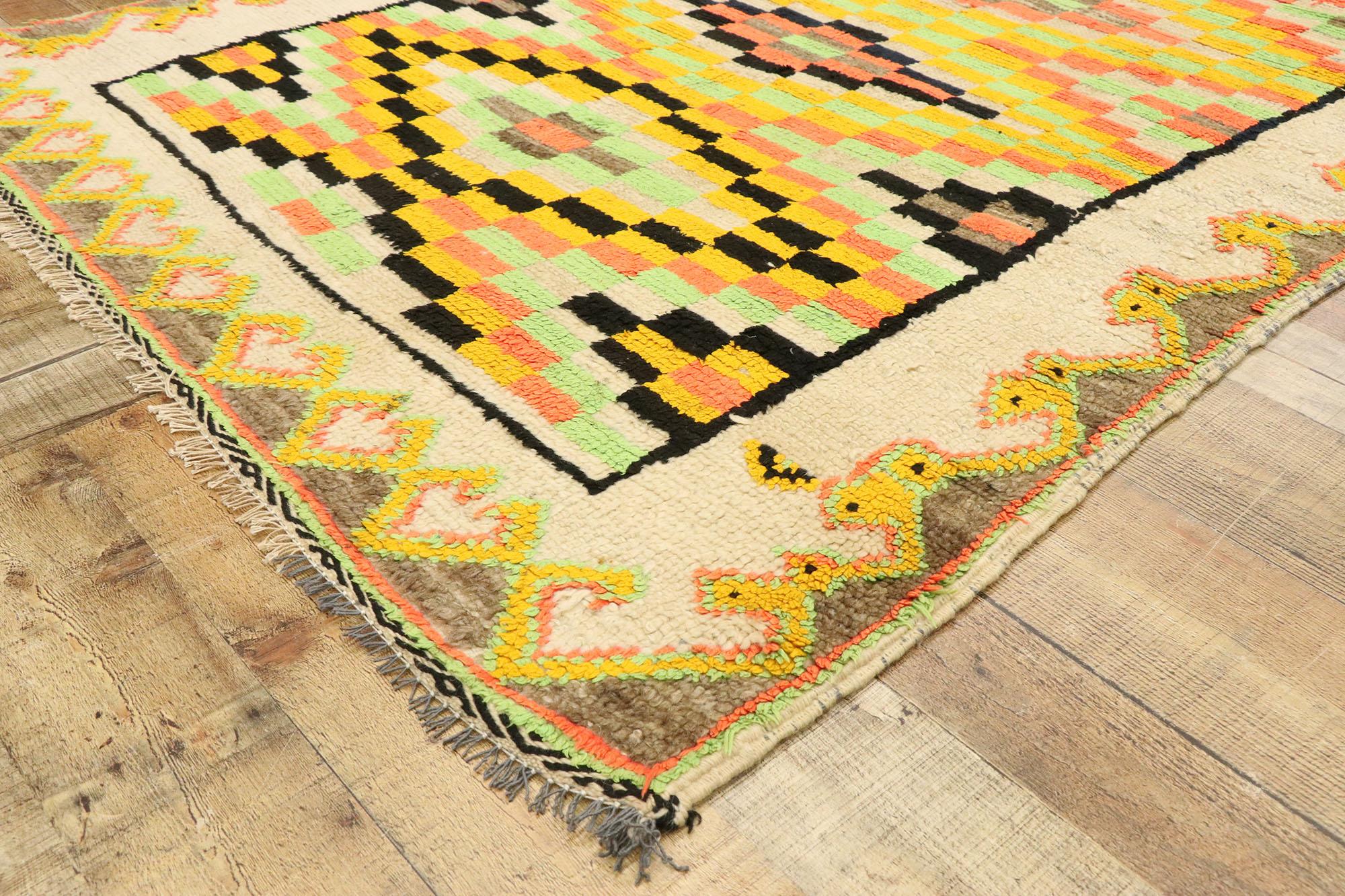 Wool Vintage Boujad Moroccan Rug, Midcentury Boho Meets Tribal Enchantment For Sale