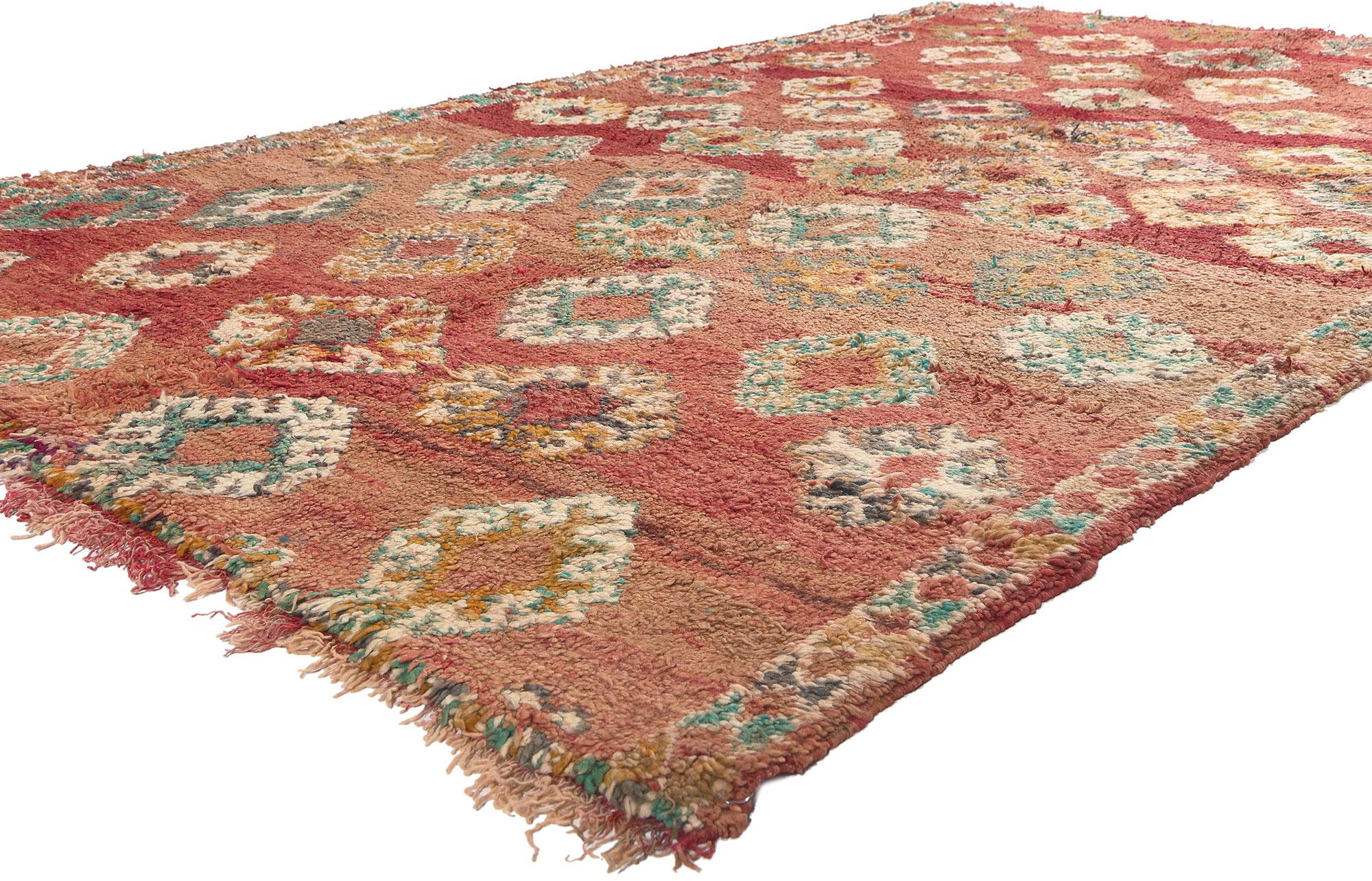 20916 Vintage Boujad Moroccan Rug, 05'10 x 09'08. Celebrate the vibrant spirit of Boujad rugs, originating from the lively city of Boujad in the Khouribga region. These Moroccan rugs are cherished for their eccentric and artistic designs. Nestled in