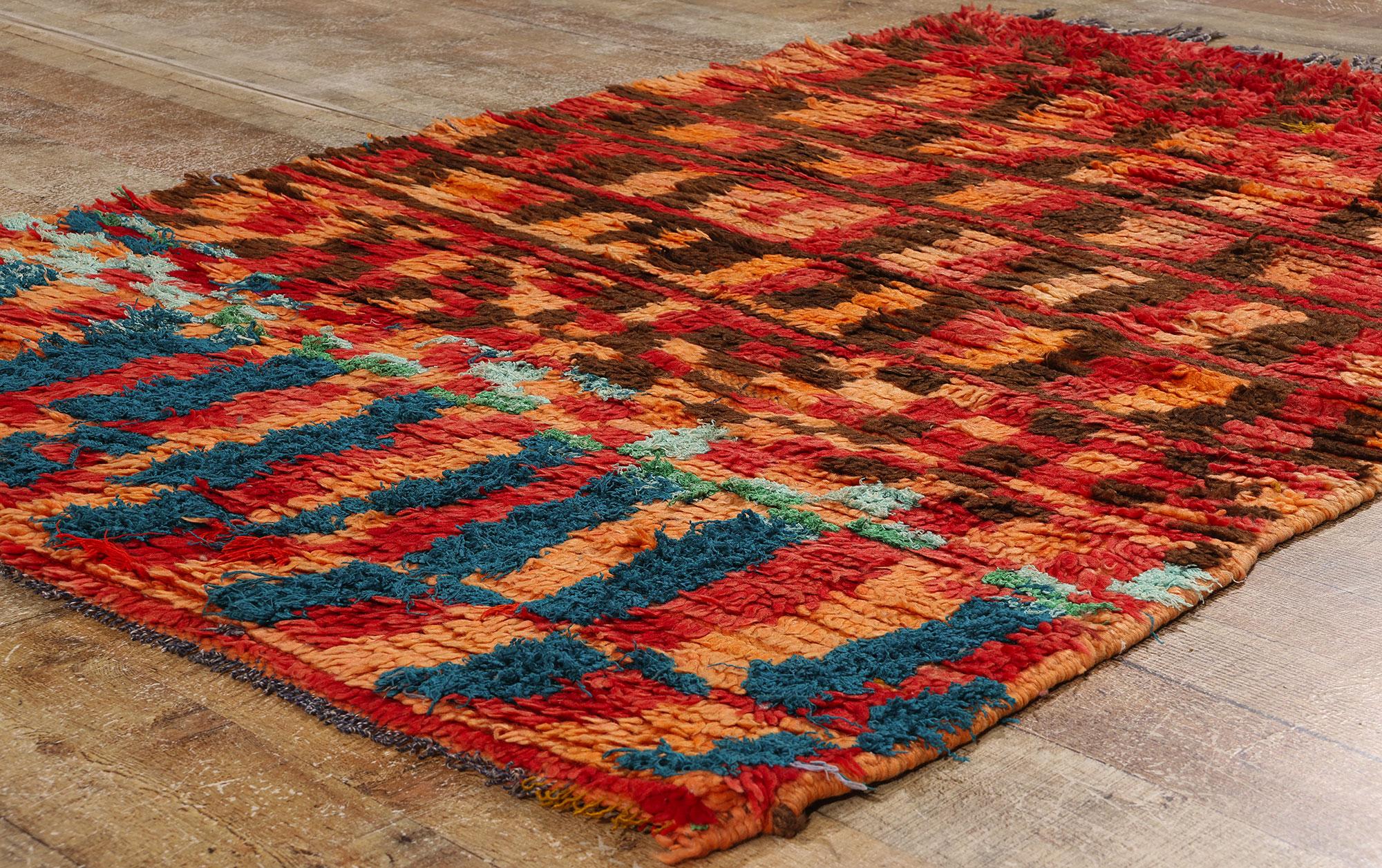 Wool Vintage Boujad Moroccan Rug, Midcentury Modern Meets Boho Chic For Sale