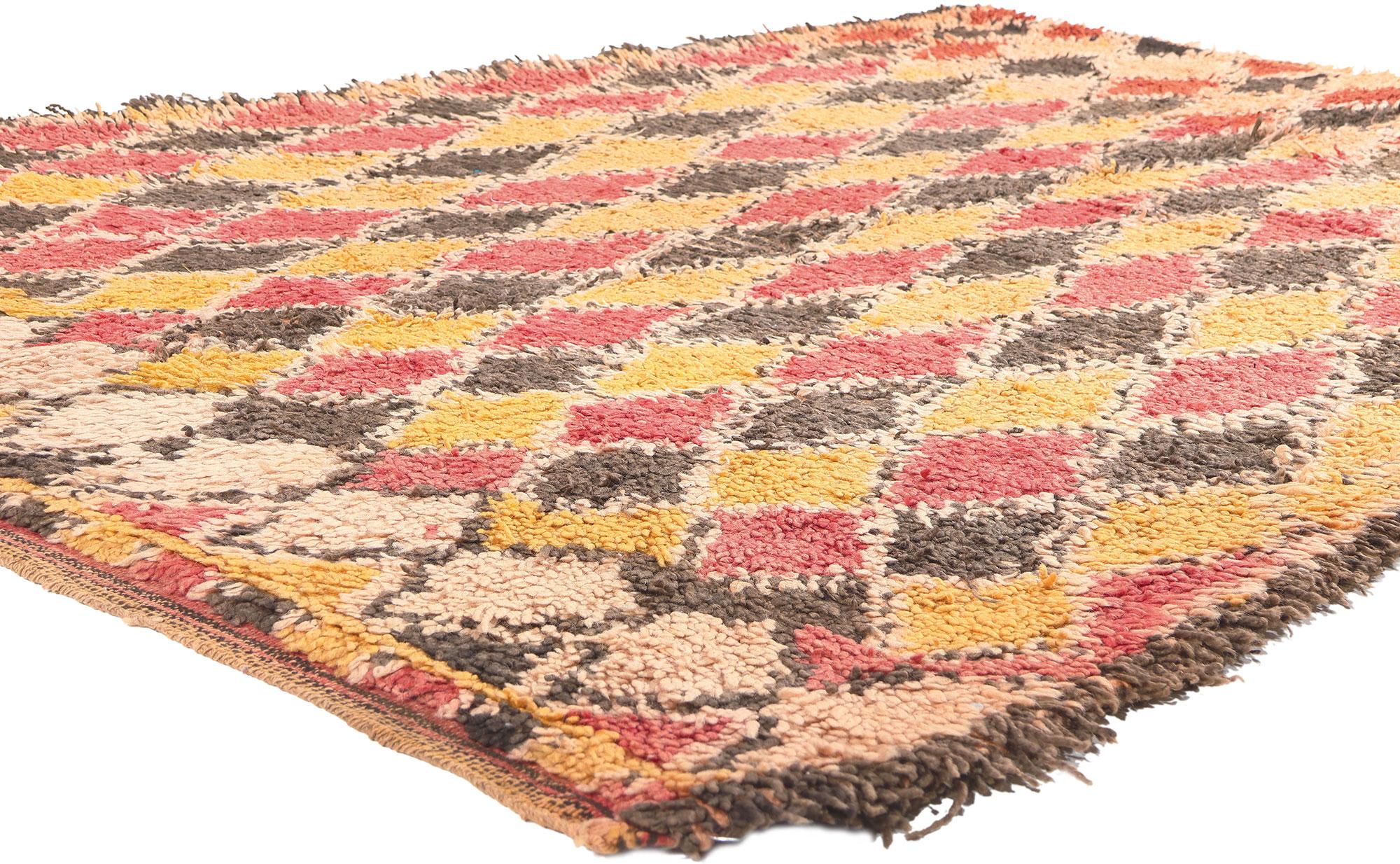 20443 Vintage Boujad Moroccan Rug, 05'04 x 07'00.
Explore the enchantment of Boujad rugs, originating from the lively city of Boujad in the Khouribga region—a once pivotal pilgrimage center and bustling trade hub for caravans traveling between Fes