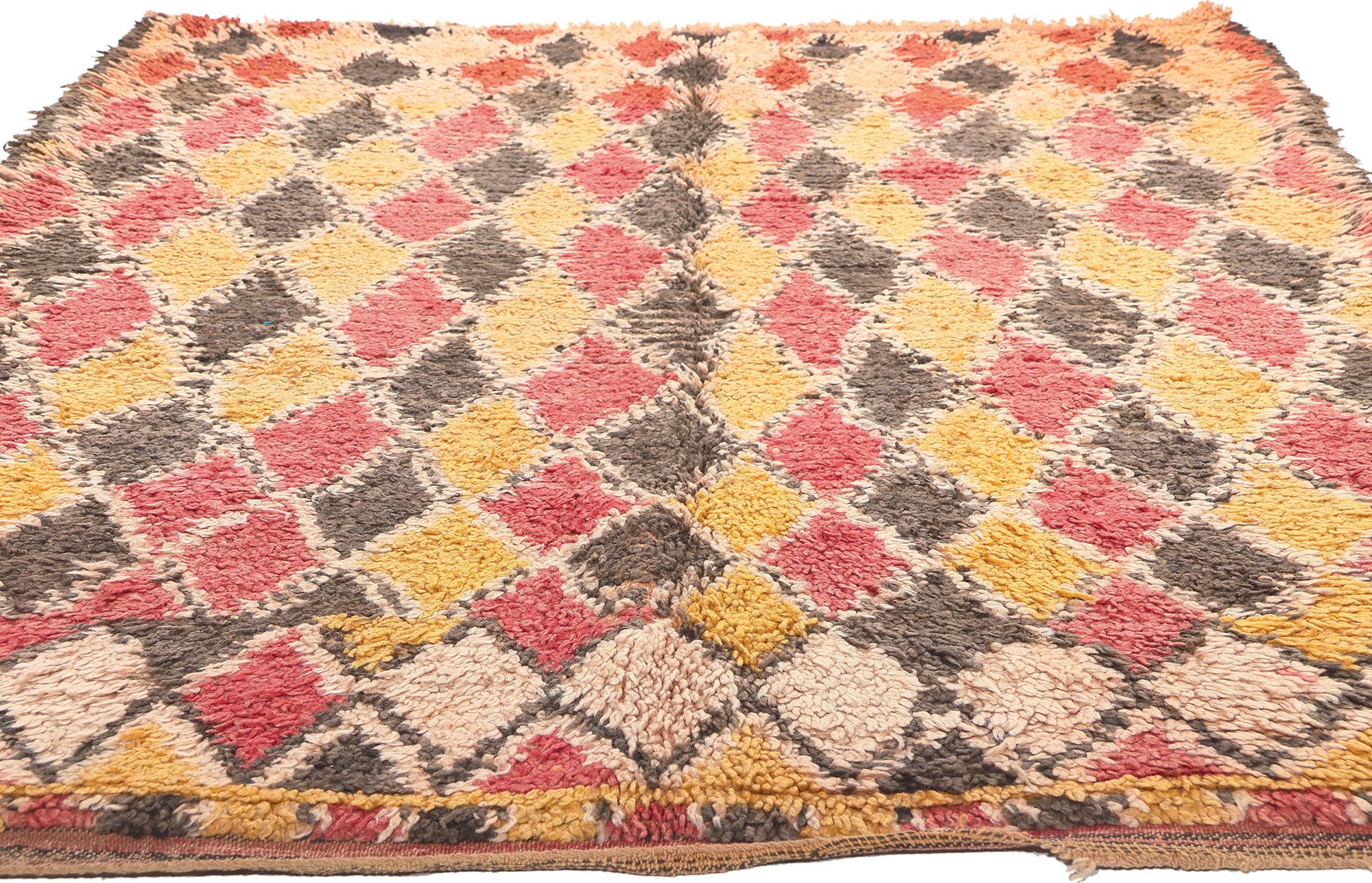 Mid-Century Modern Vintage Boujad Moroccan Rug, Nomadic Charm Meets Rugged Beauty For Sale
