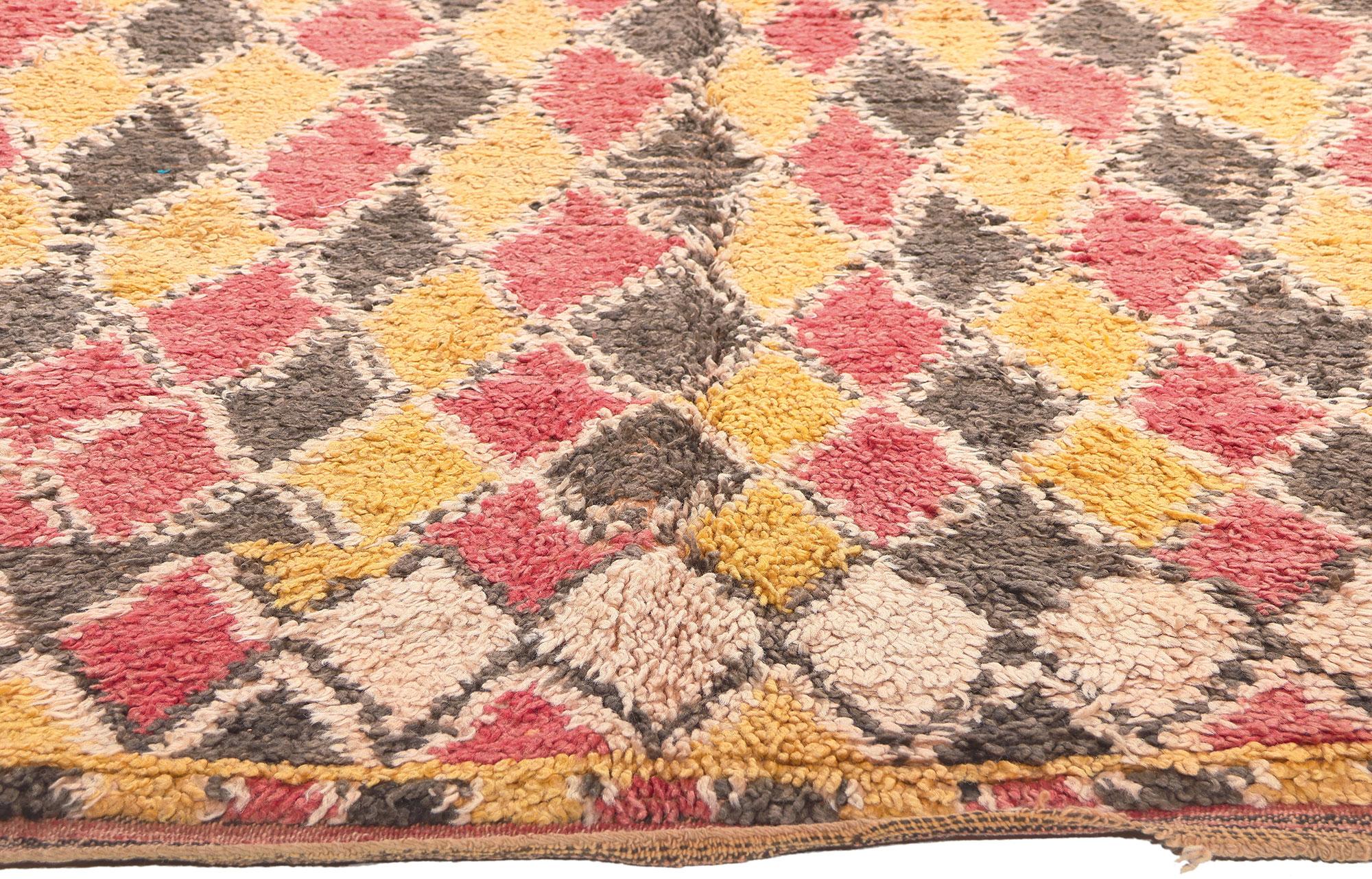 Hand-Knotted Vintage Boujad Moroccan Rug, Nomadic Charm Meets Rugged Beauty For Sale