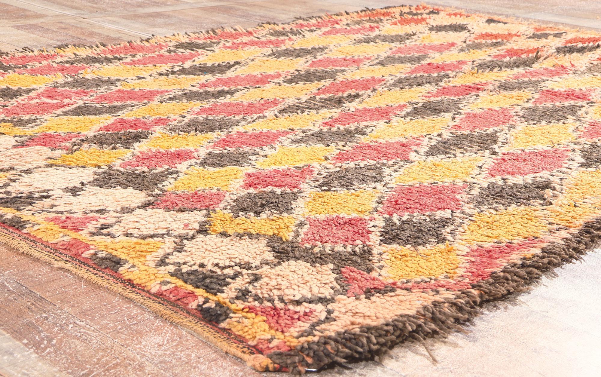 Wool Vintage Boujad Moroccan Rug, Nomadic Charm Meets Rugged Beauty For Sale