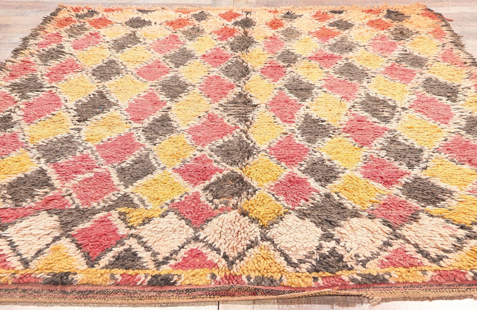 Vintage Boujad Moroccan Rug, Nomadic Charm Meets Rugged Beauty For Sale 1
